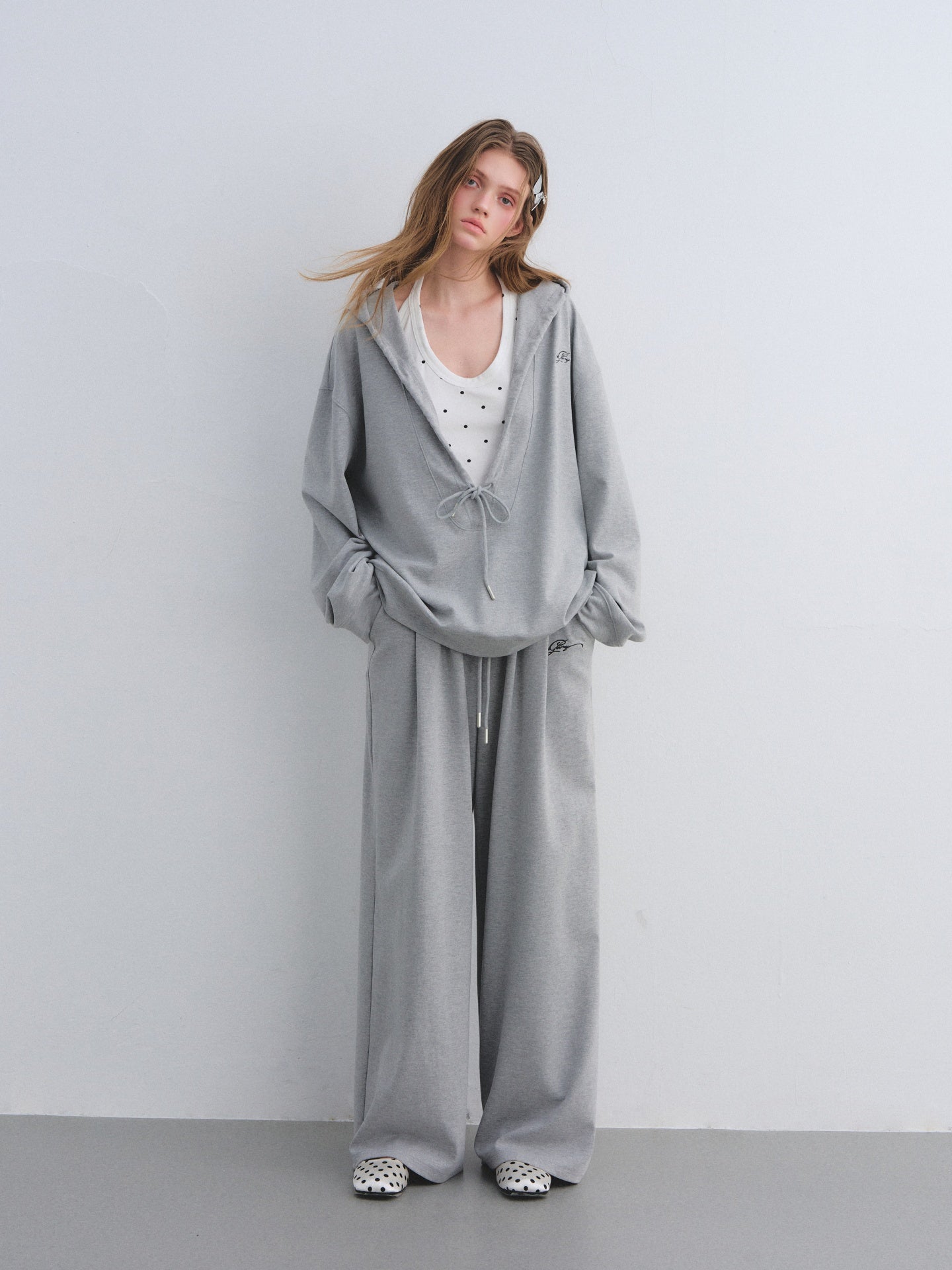 AsGony ASG25656&ASG25657 Polka dot vest hooded drawstring hoodie set