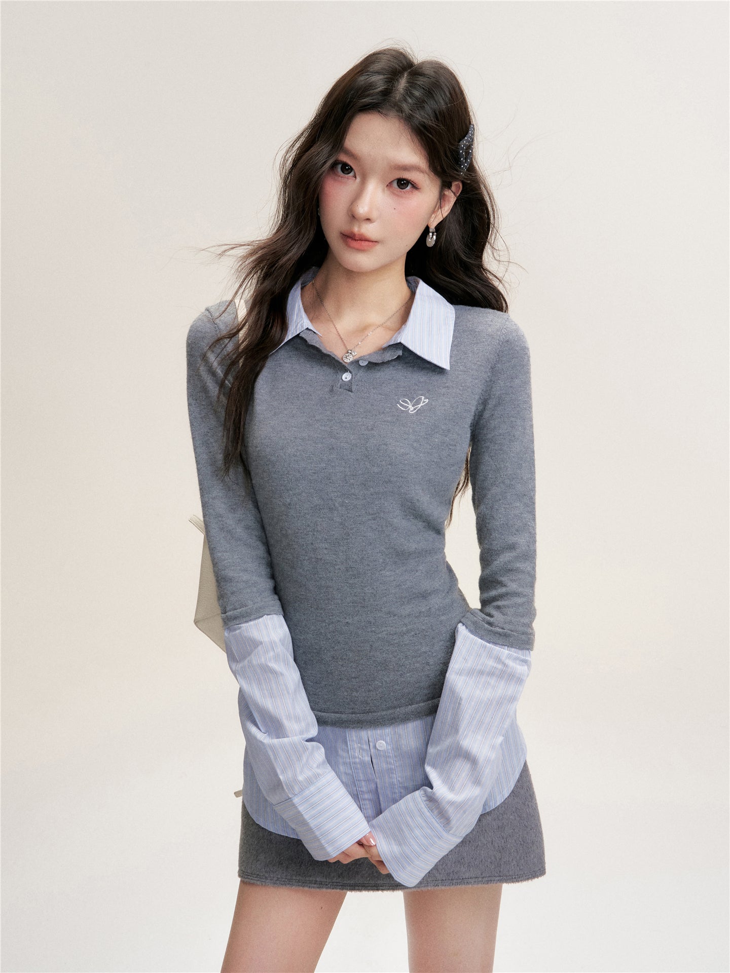 16DEWS 16D25466 Shirt collar knitted top