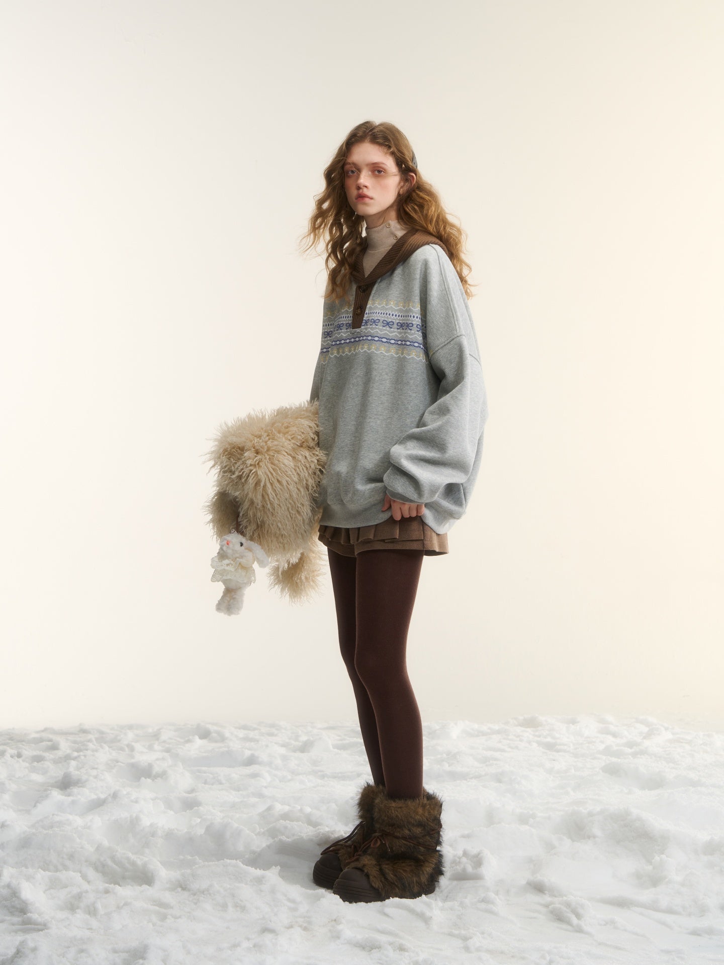 AsGony ASG25545 Fel Island printed casual hooded sweatshirt