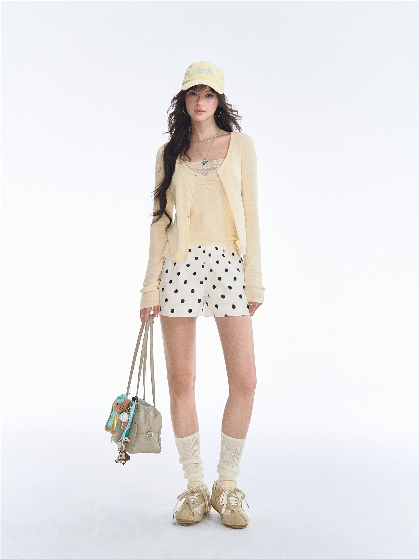 Asgony ASG26534 Solid Knit Long-Sleeve Cropped Cardigan+Knit Camisole
