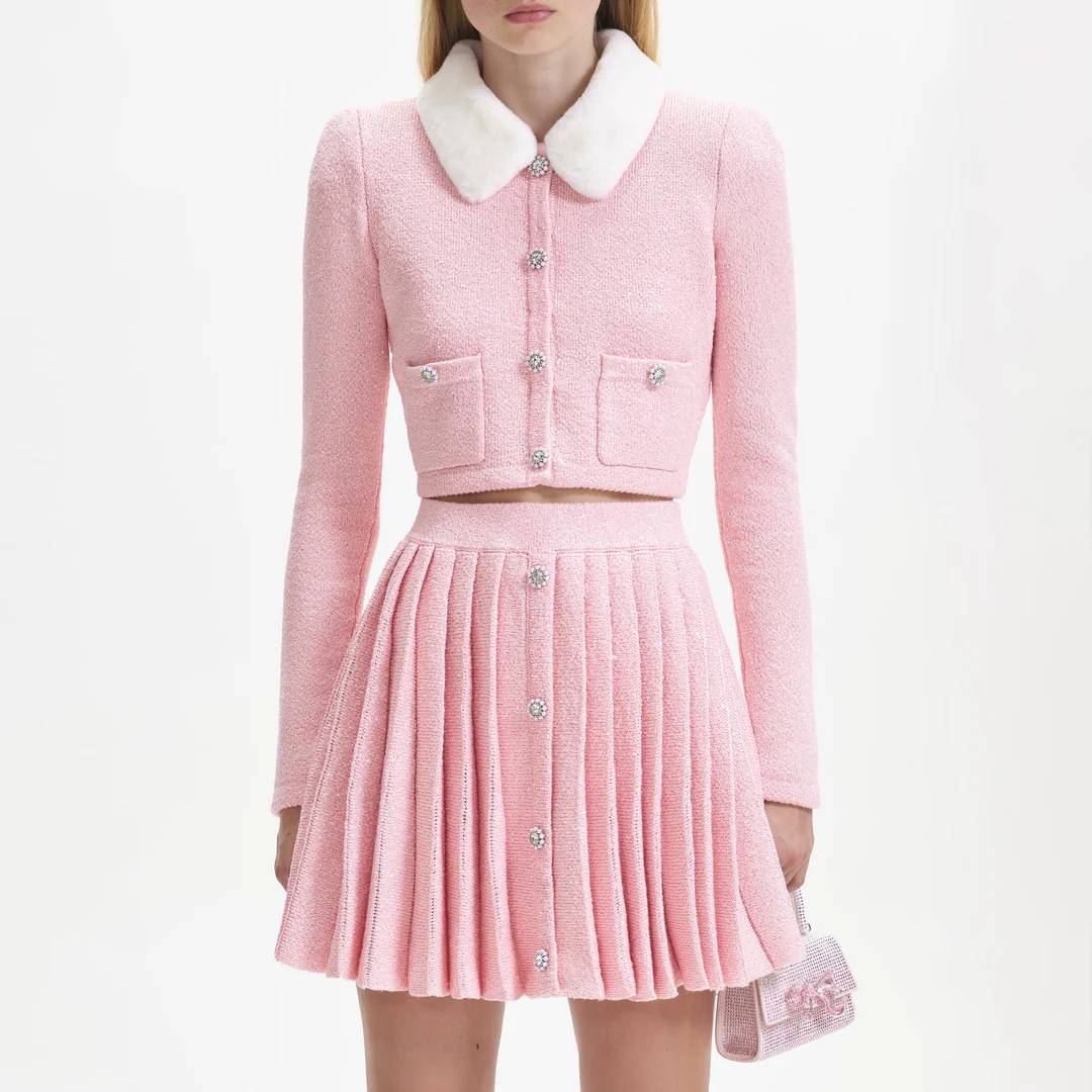 Self-Portrait Pink Pleated Knit Mini Skirt