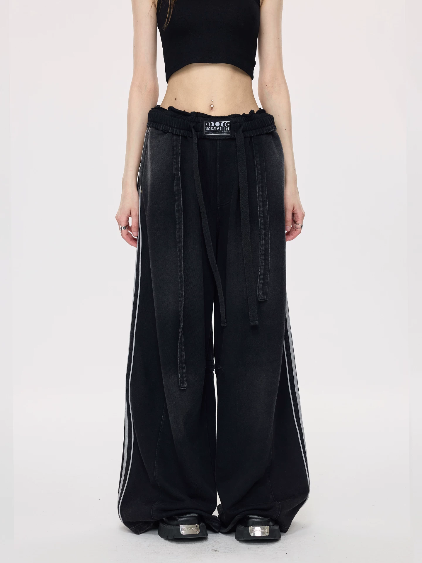 Nova Street Black Patch Pocket Wide Leg Pants