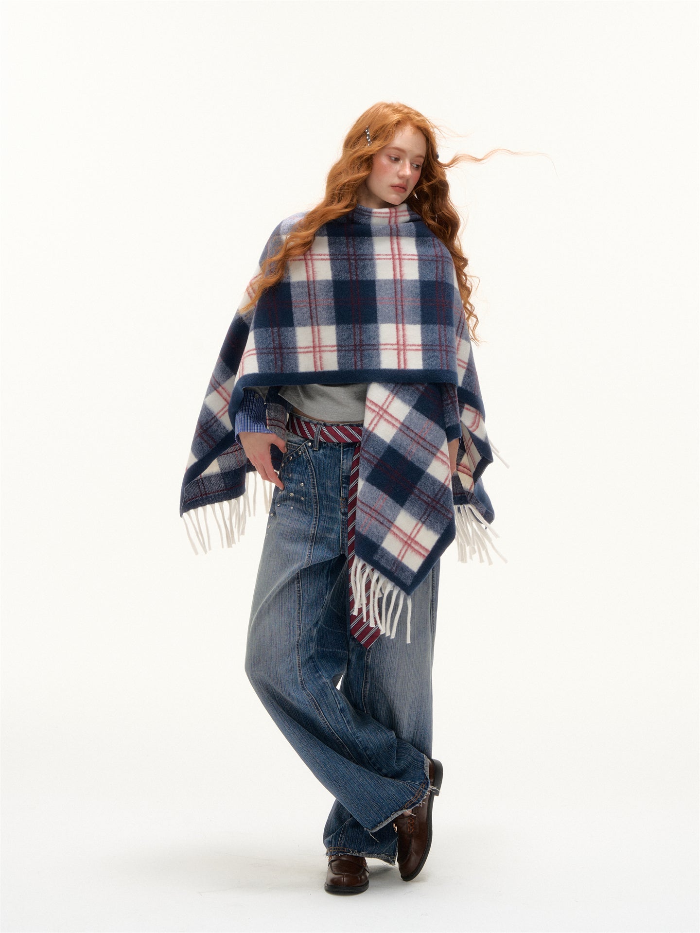AsGony ASG24650 Checkered tassel casual shawl
