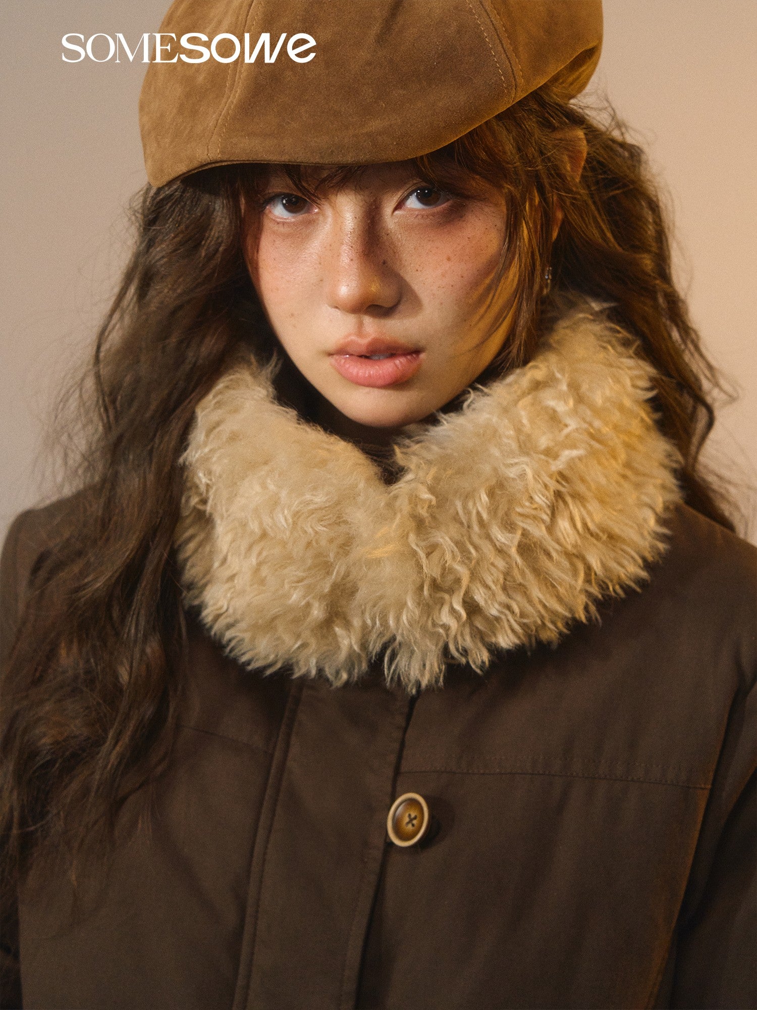 SOMESOWE S2508265 Detachable fur collar slim down jacket
