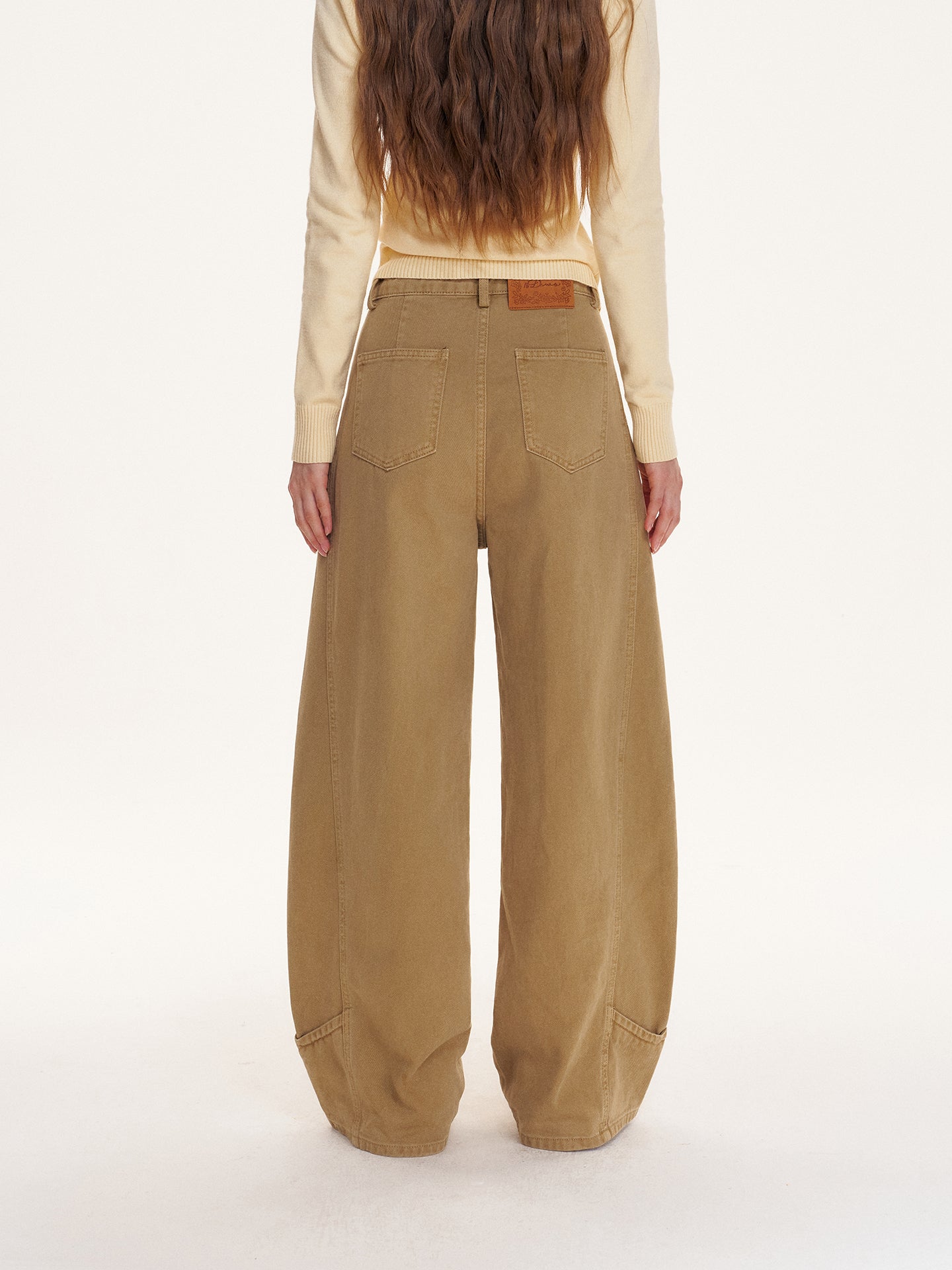 16DEWS 16D25404 Splicing design khaki wide leg jeans