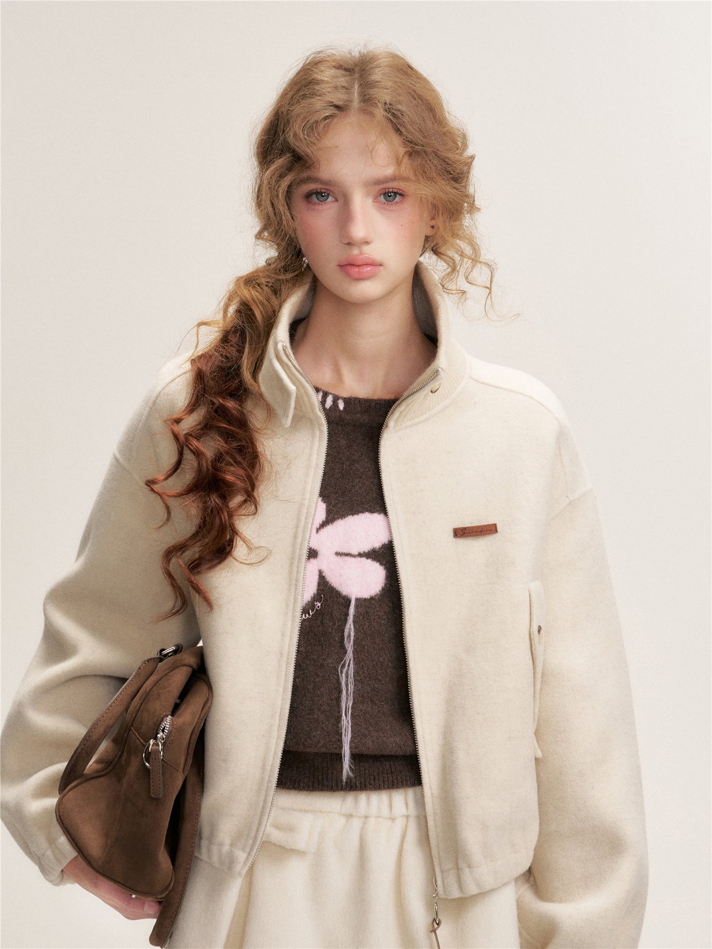 16DEWS 16D25439 Contrasting color round-neck long-sleeved sweater