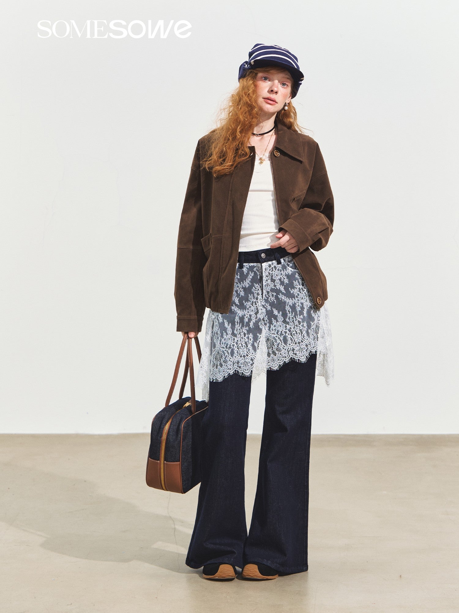 SOMESOWE S2508244 Flip collar velvet matte suede silhouette jacket