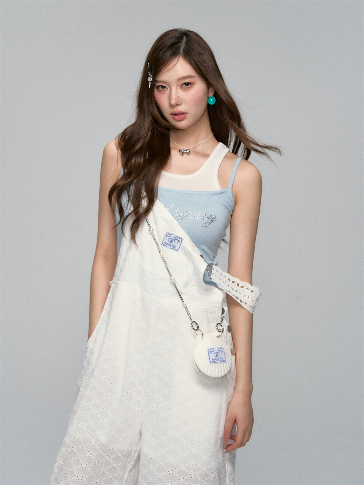 AsGony ASG25142 Flower hollow cotton loose overalls (2color)