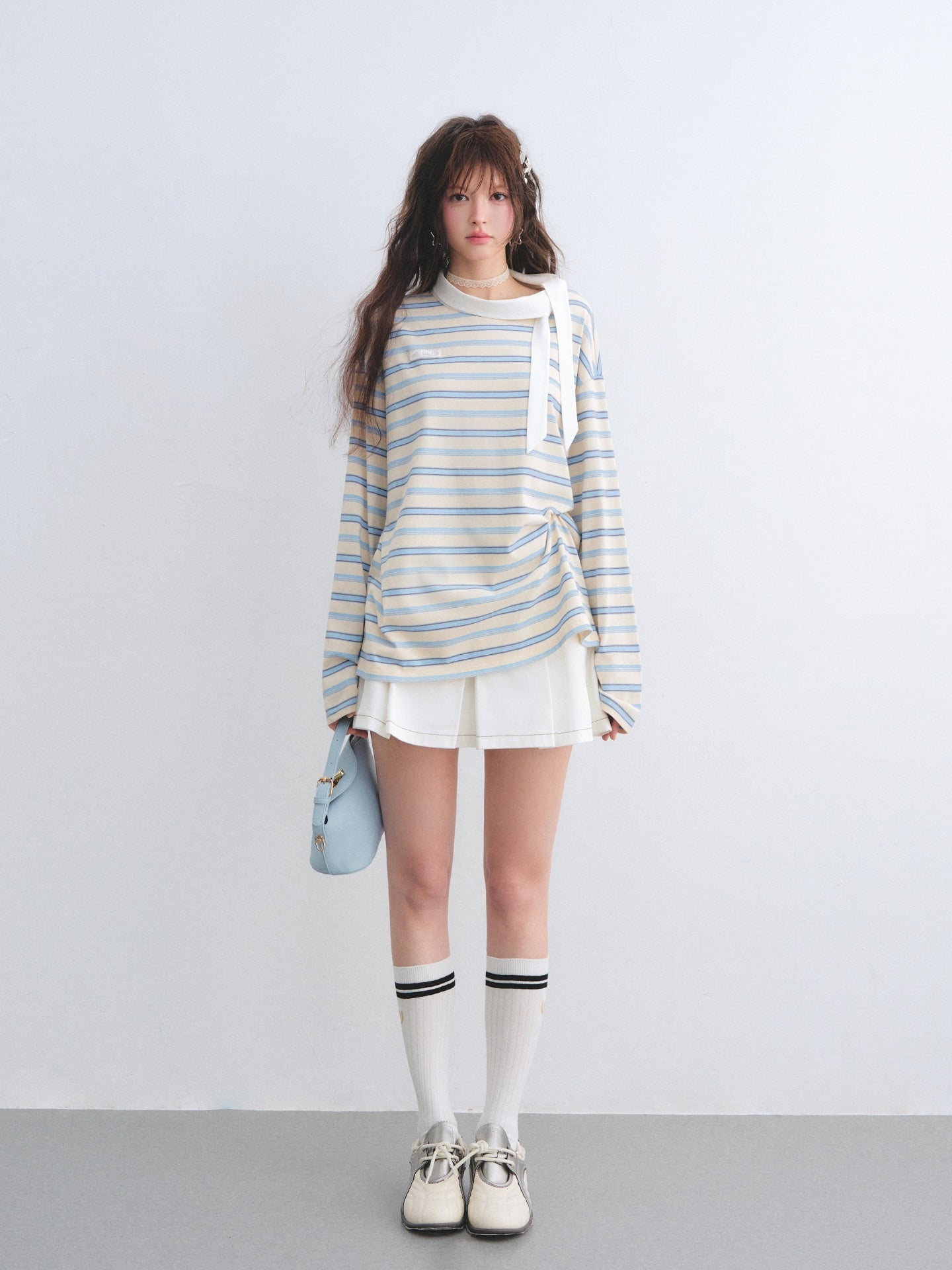 AsGony ASG26017 Leading loose striped T-shirt