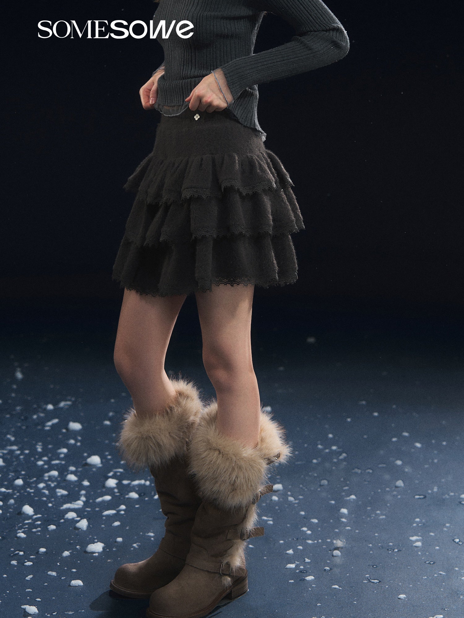 SOMESOWE S2508307 Lace patchwork fluffy cake skirt