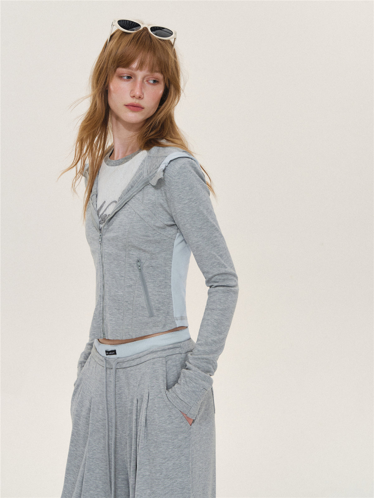 Asgony ASG26599 & ASG26600 Color-Block Patchwork Jacket & Draped Casual Pants