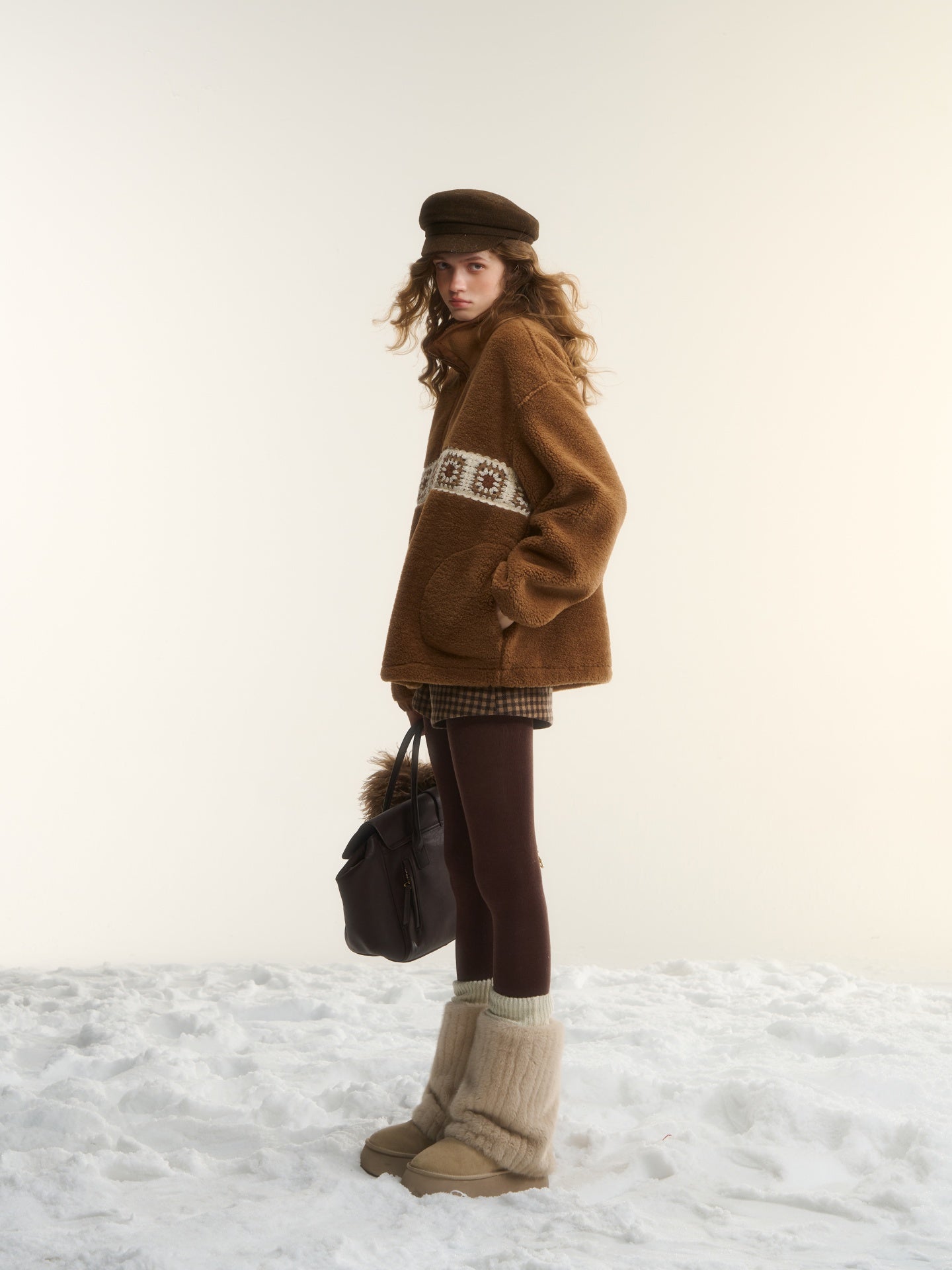 AsGony ASG25542 Crochet flower particle velvet zipper hoodie