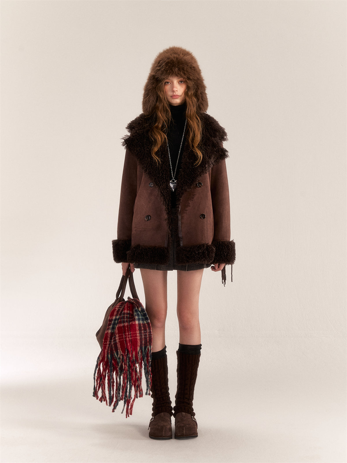 AsGony ASG24530 Suede & Fur Coat(2color)