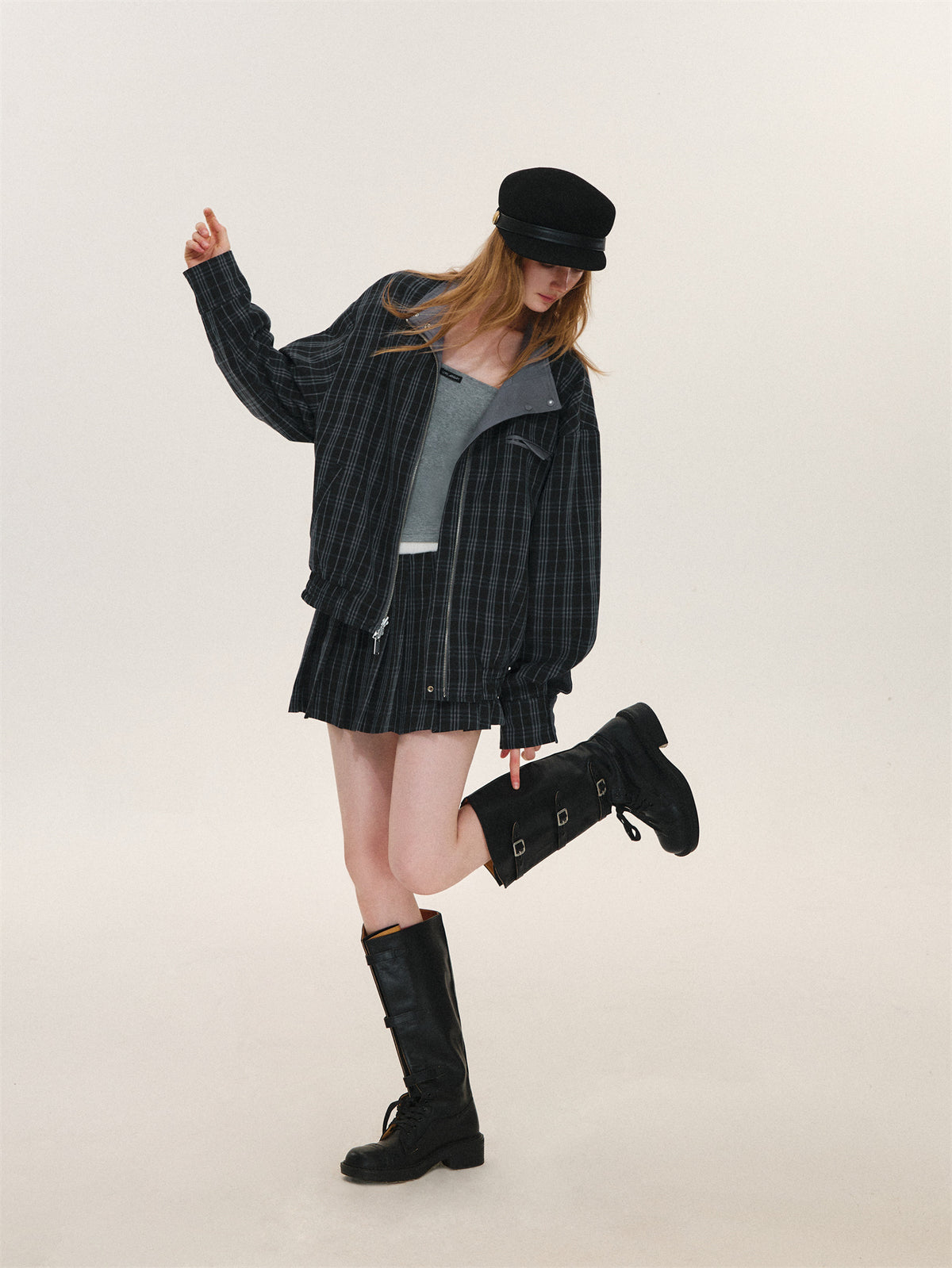 Asgony ASG26525 Reversible Plaid Collar Jacket