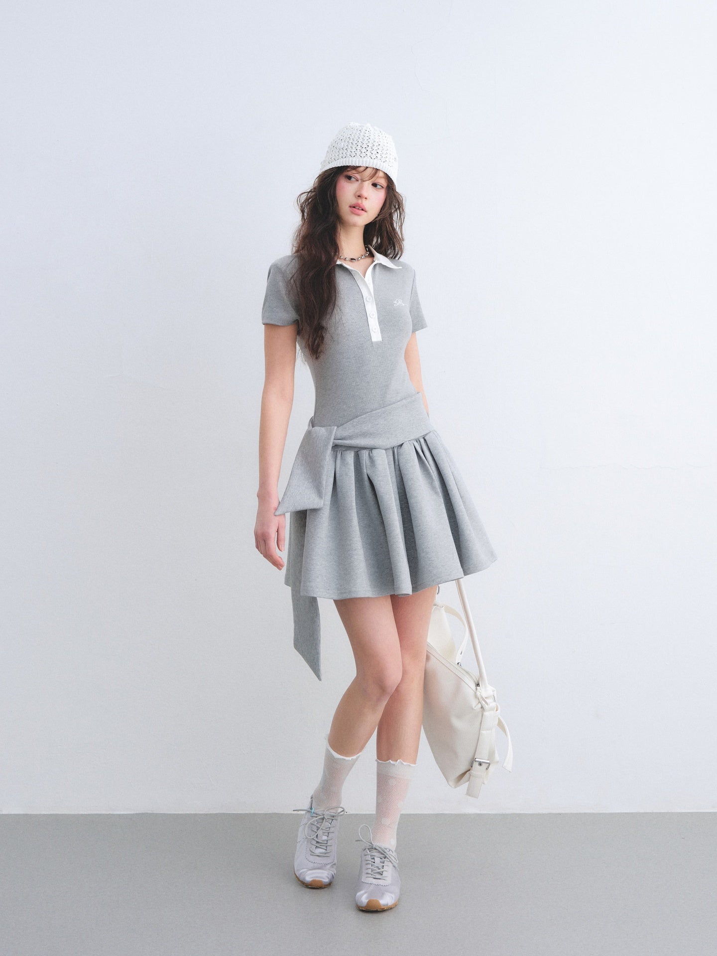 AsGony ASG26020 Polo collar puffy dress tie two-piece set