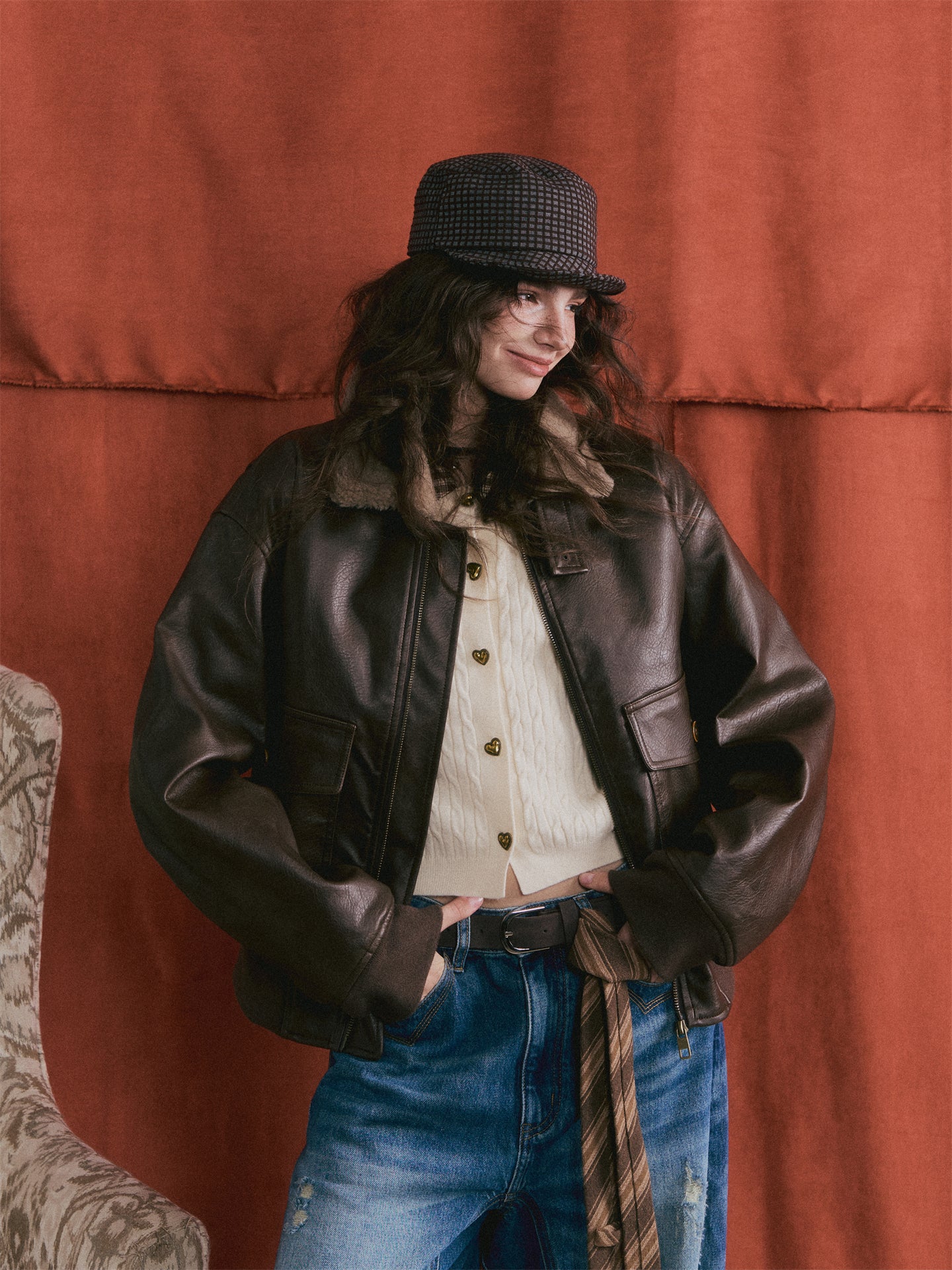 AsGony ASG25459 Plush collar spliced jacket