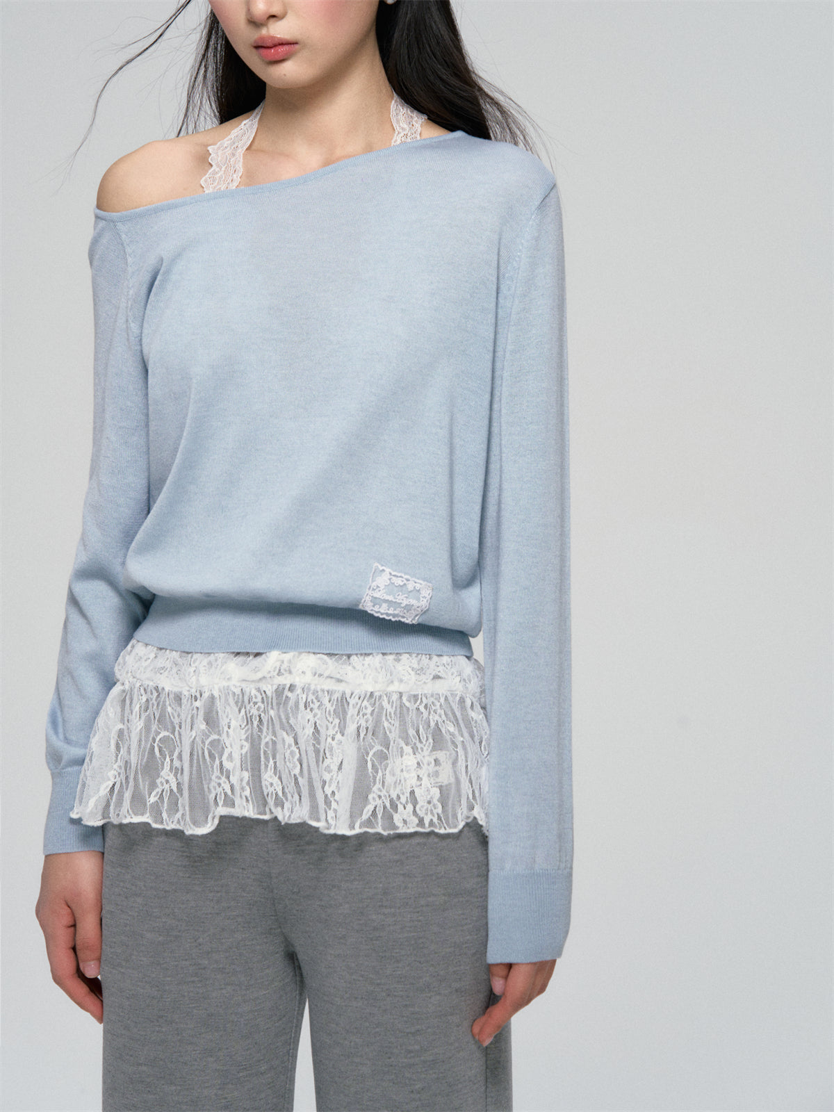 AsGony ASG25082 Lace strap knit two-piece set