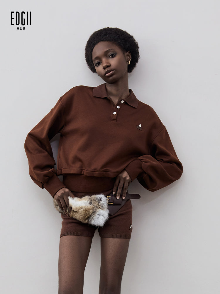 EDGII ED50AW16001 Polo neck waist-adjustable fleece hoodie