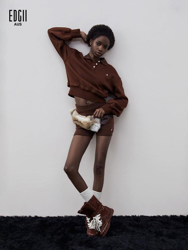 EDGII ED50AW16001 Polo neck waist-adjustable fleece hoodie