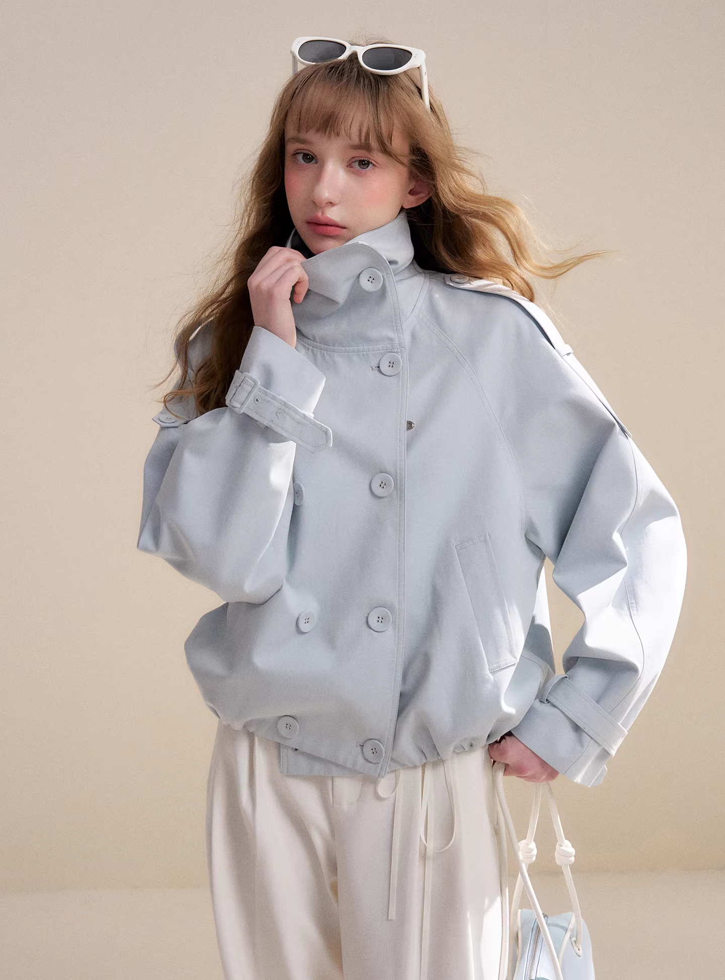 Kroche KZQ2021 Double breasted short windbreaker jacket