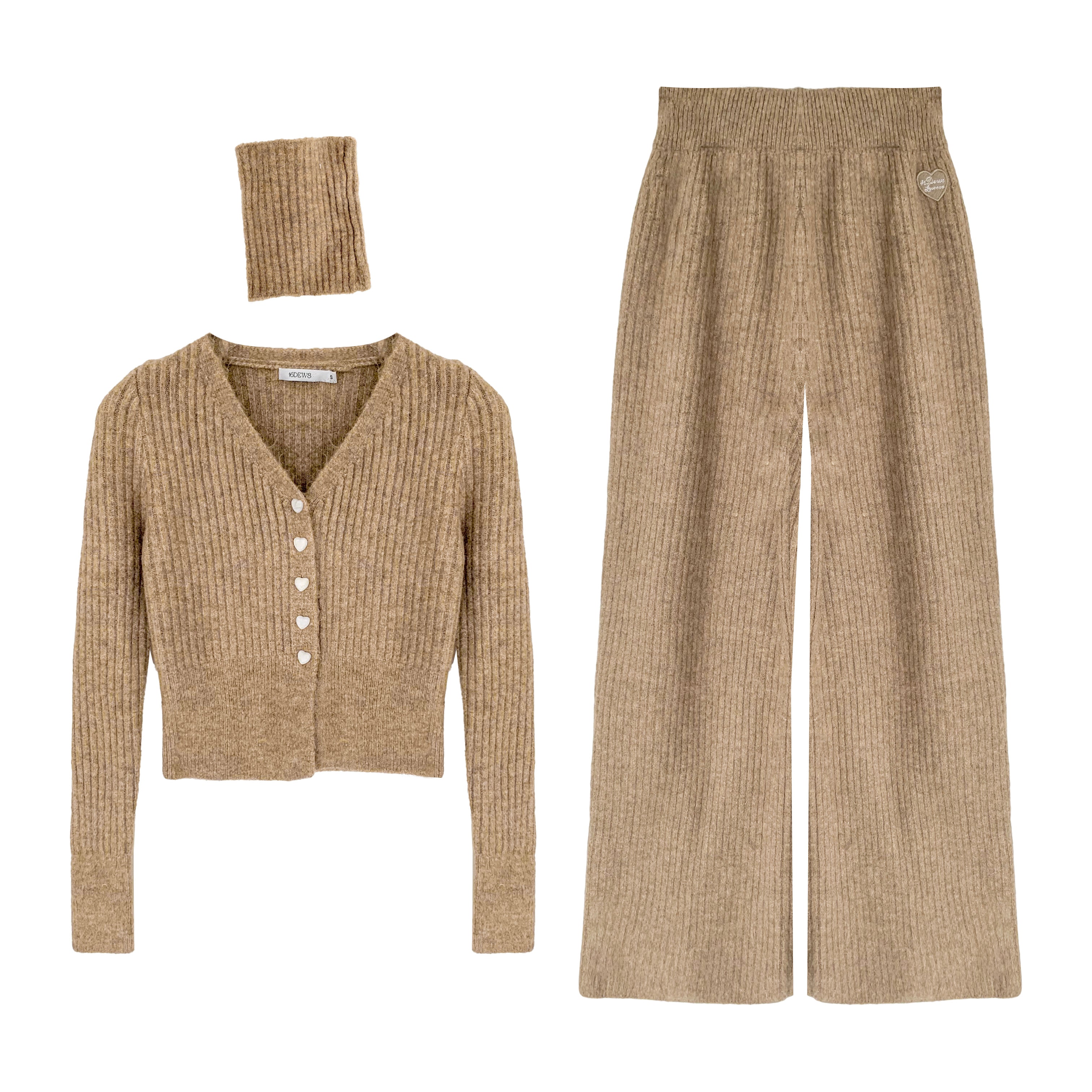 16DEWS 16D23333 V-neck knitted cardigan + pants set (2color)