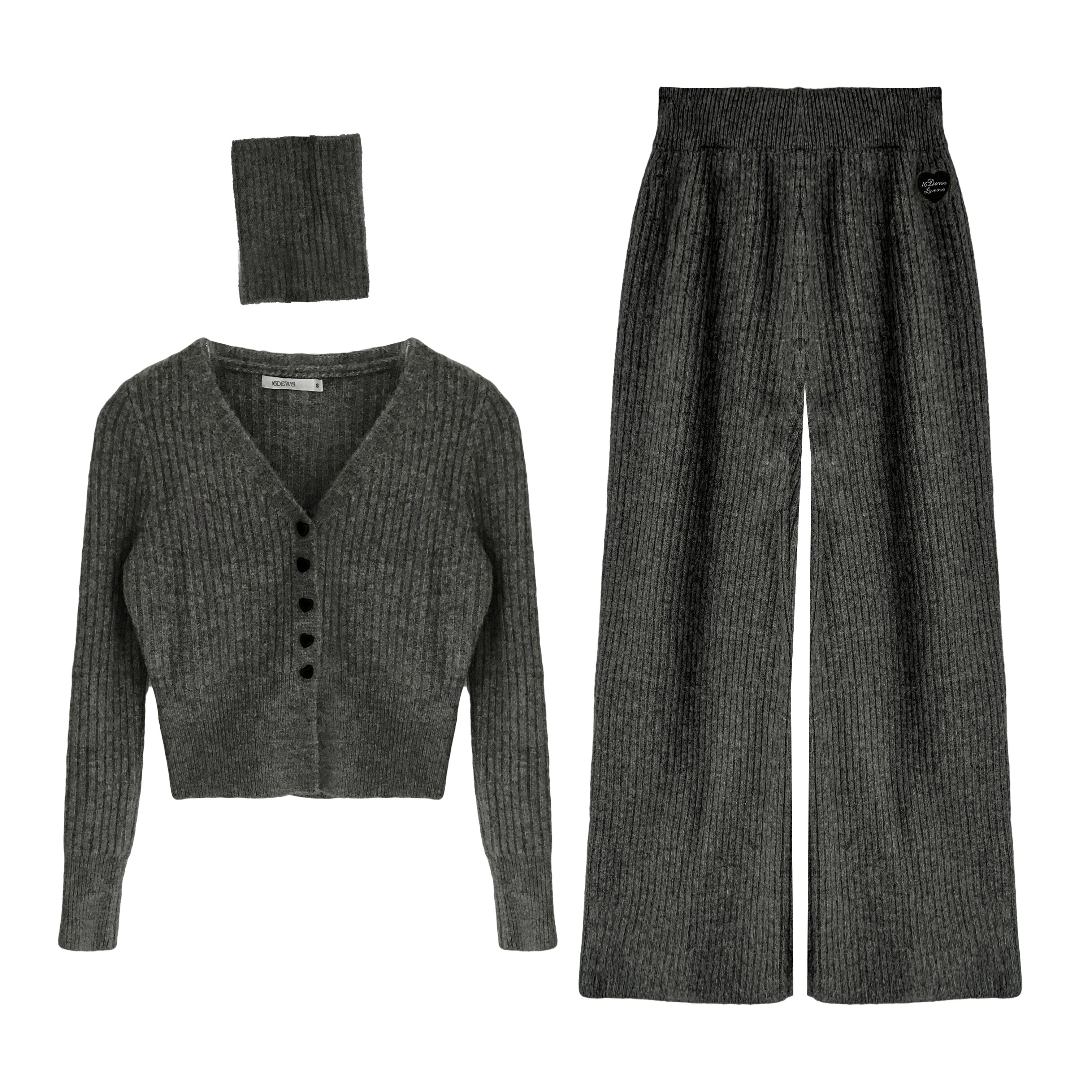 16DEWS 16D23333 V-neck knitted cardigan + pants set (2color)
