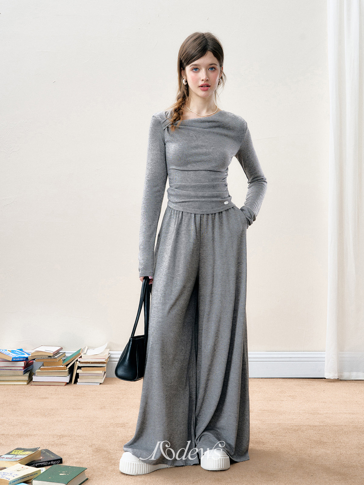 16DEWS 16D24268 Irregular pleated top + pants set