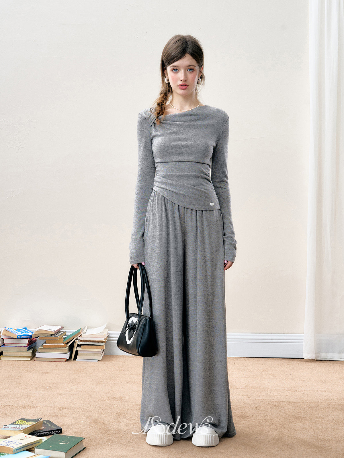 16DEWS 16D24268 Irregular pleated top + pants set