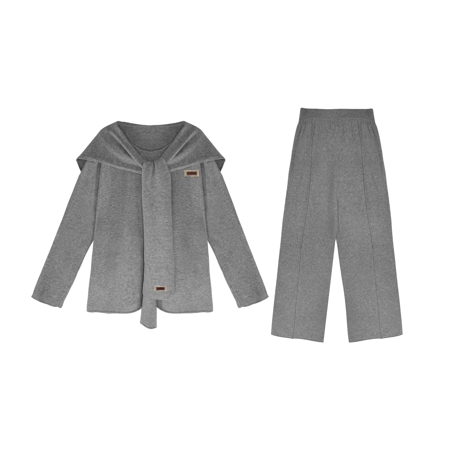 16DEWS 16D24351 Shawl wool knitted top + pants set