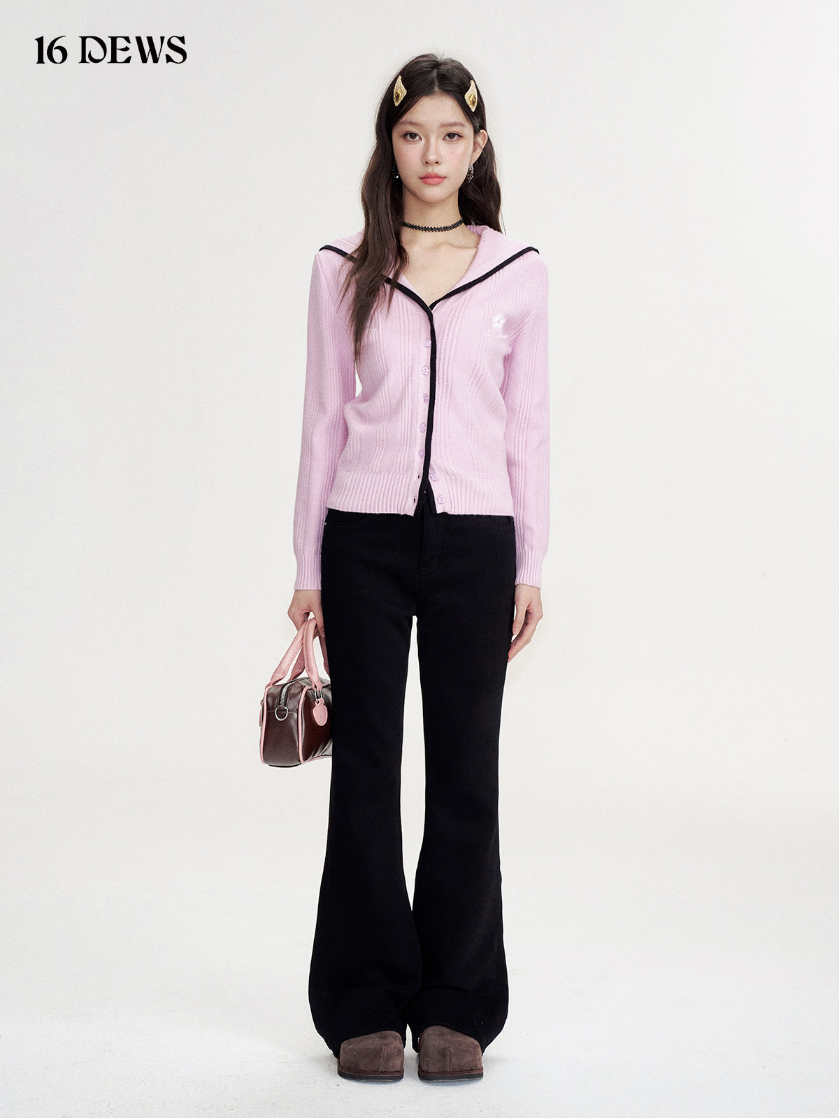 16DEWS 16D24454 Contrasting navy collar cardigan