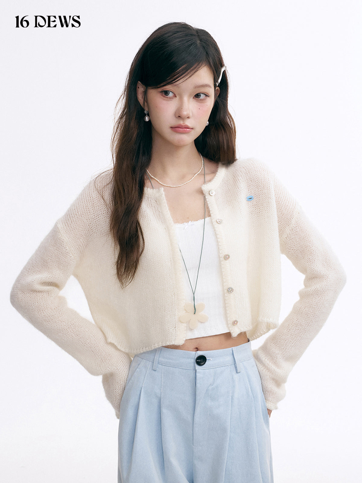 16DEWS 16D25001 Round neck knitted cardigan
