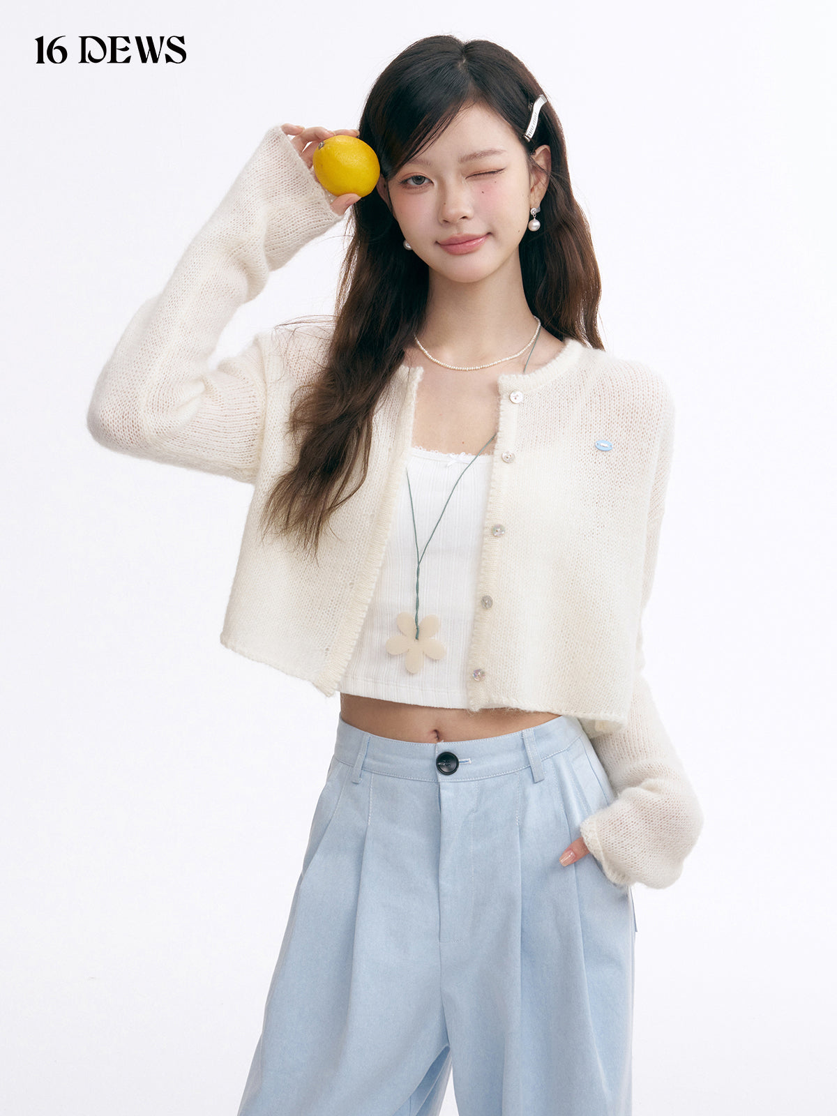 16DEWS 16D25001 Round neck knitted cardigan