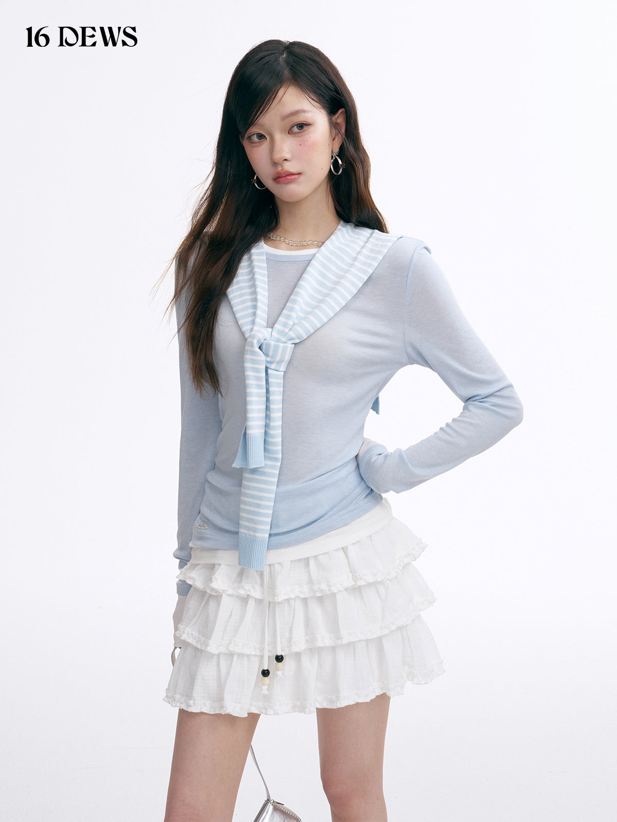 16DEWS 16D25002 Slim fit long sleeved tops with shawl (2color)