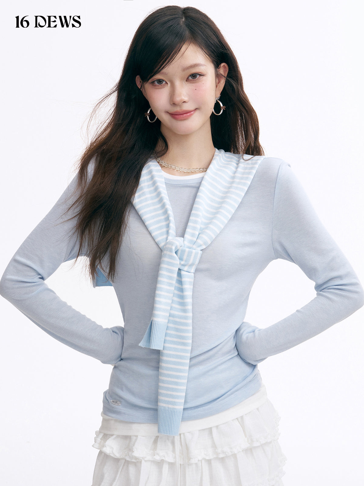 16DEWS 16D25002 Slim fit long sleeved tops with shawl (2color)