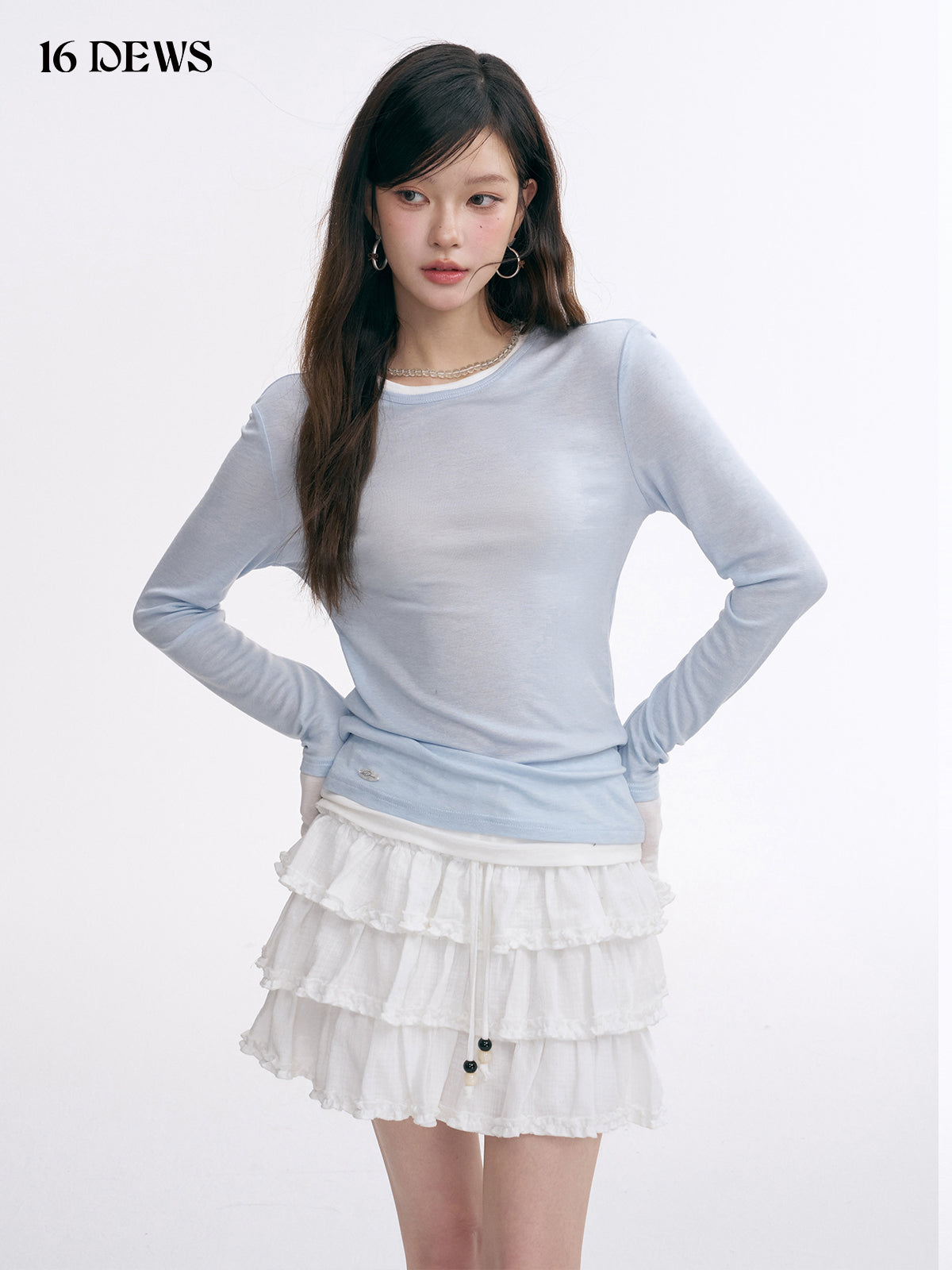 16DEWS 16D25002 Slim fit long sleeved tops with shawl (2color)