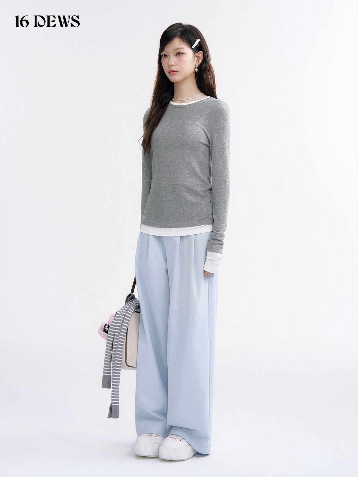 16DEWS 16D25002 Slim fit long sleeved tops with shawl (2color)