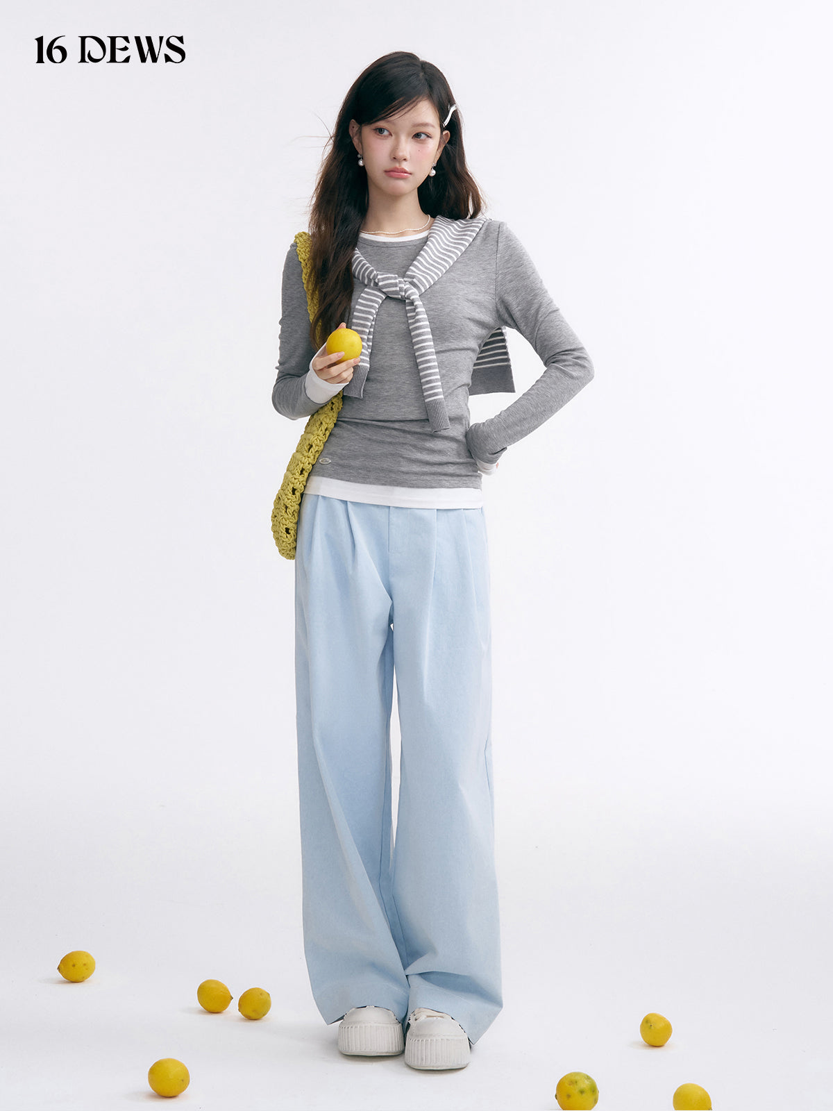 16DEWS 16D25003 Casual high waisted straight wide-leg pants
