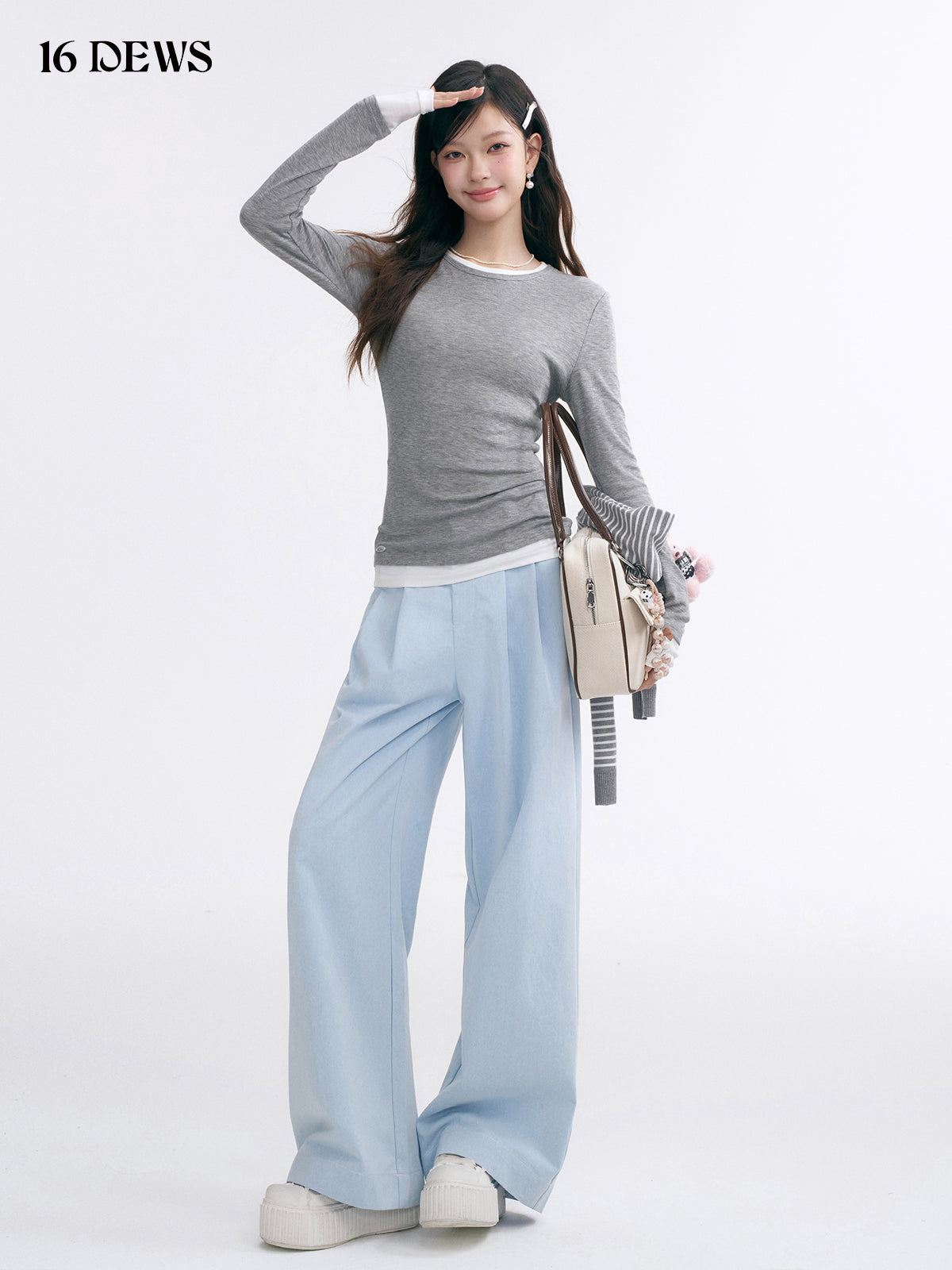 16DEWS 16D25003 Casual high waisted straight wide-leg pants