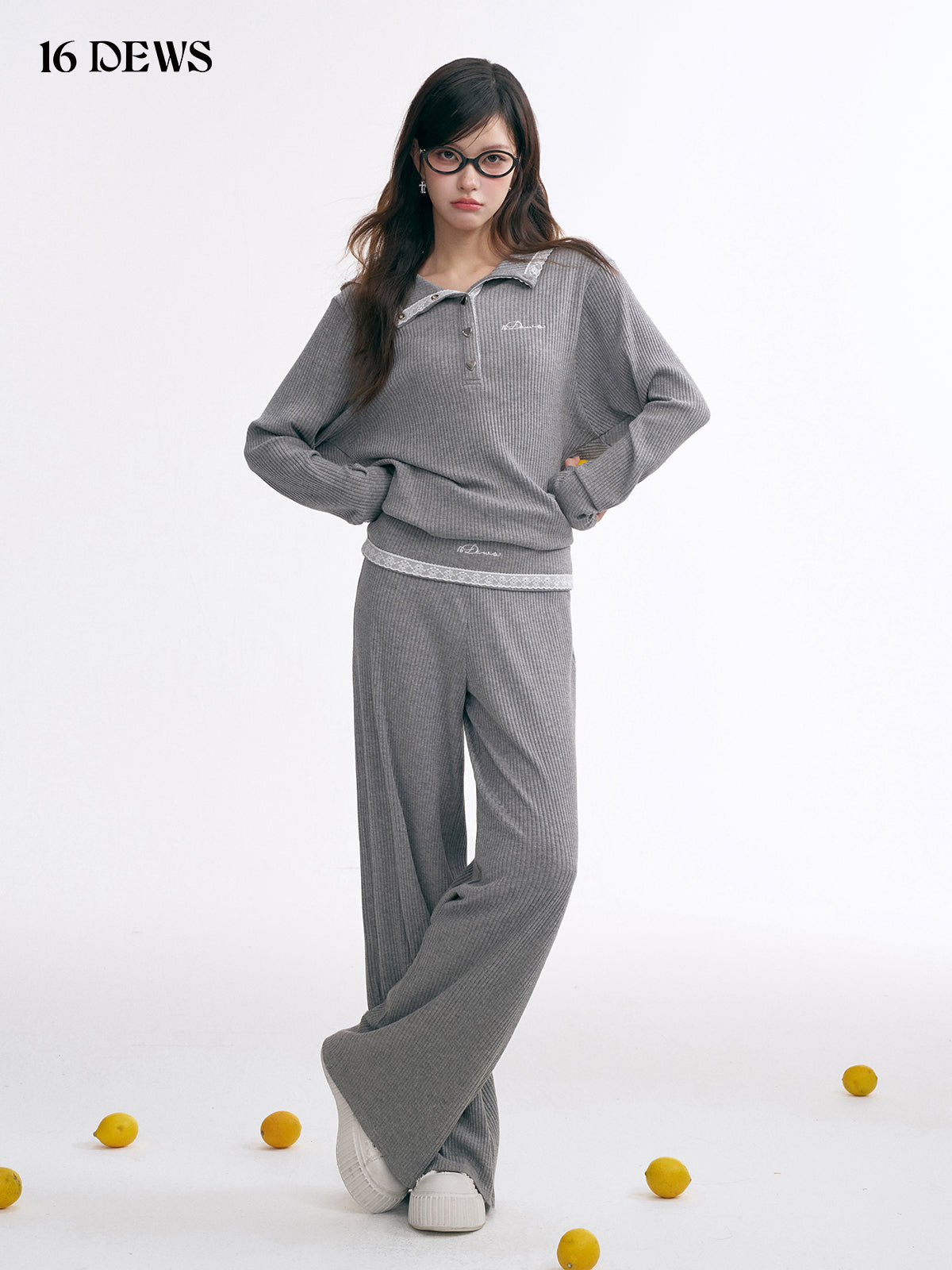 16DEWS 16D25012&16D25013 Loose hooded top + Knitted wide leg pants