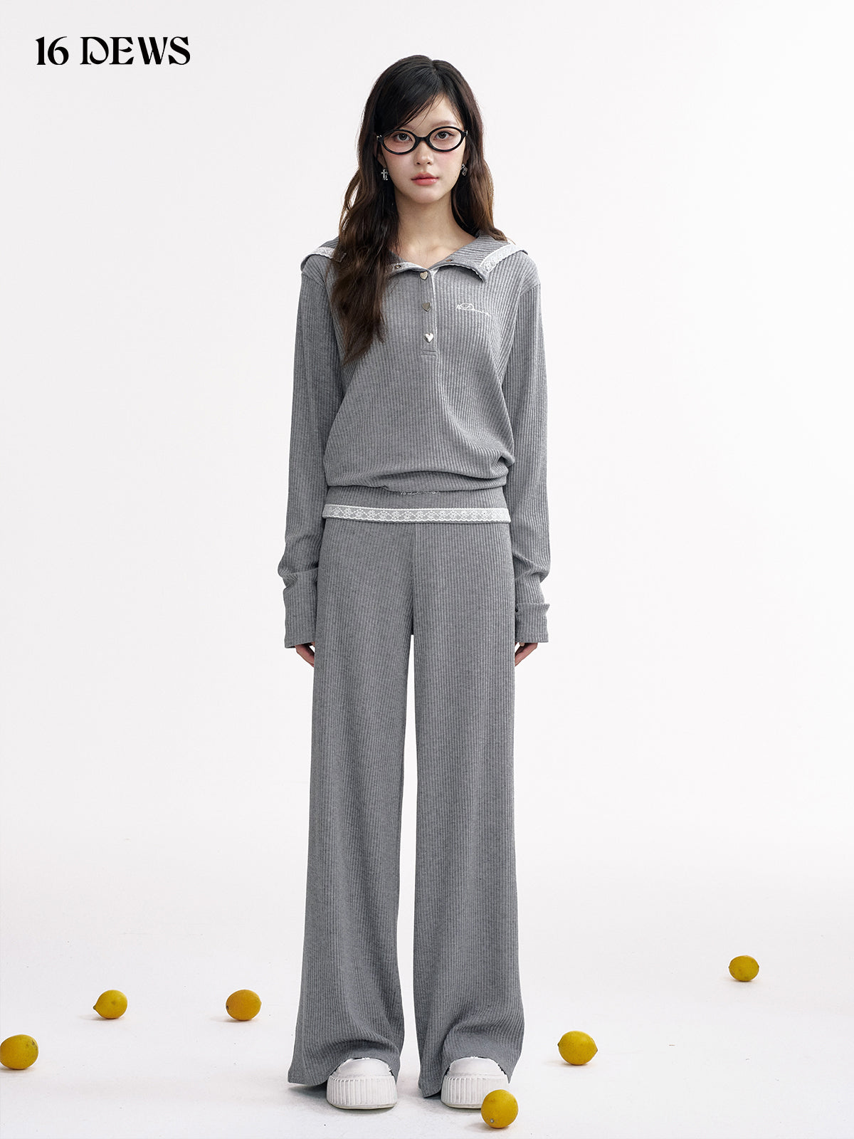 16DEWS 16D25012&16D25013 Loose hooded top + Knitted wide leg pants