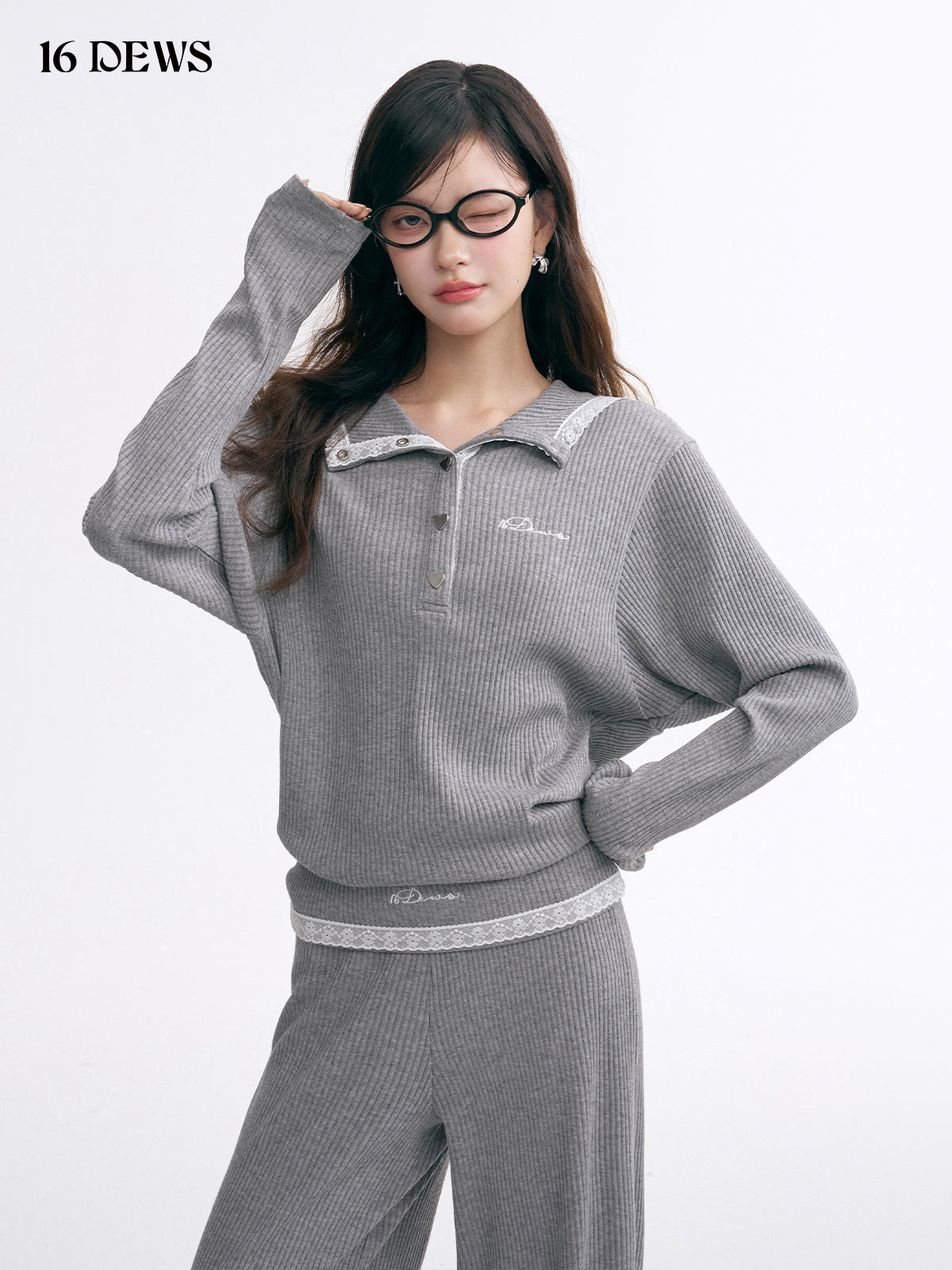 16DEWS 16D25012&16D25013 Loose hooded top + Knitted wide leg pants