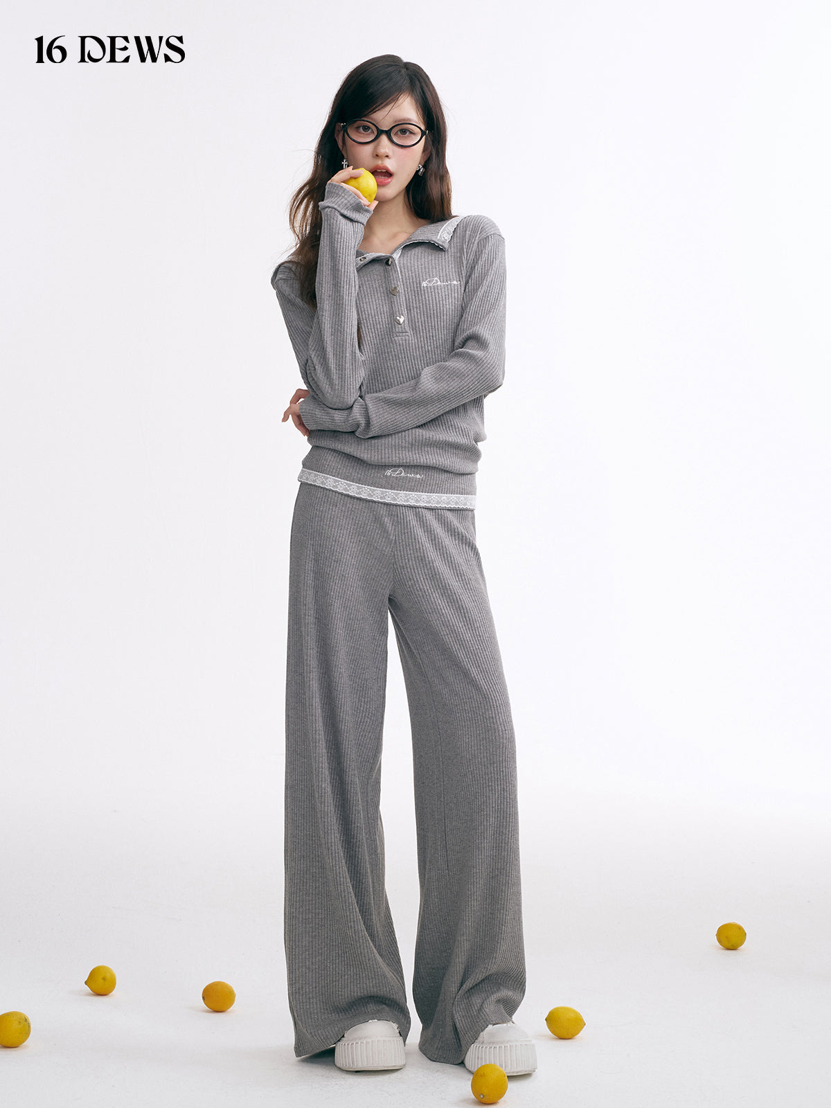 16DEWS 16D25012&16D25013 Loose hooded top + Knitted wide leg pants