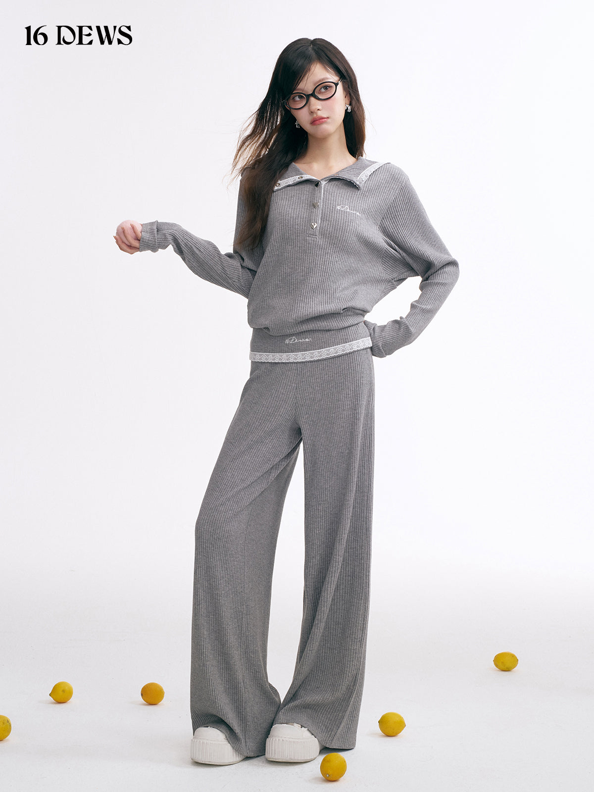 16DEWS 16D25012&16D25013 Loose hooded top + Knitted wide leg pants