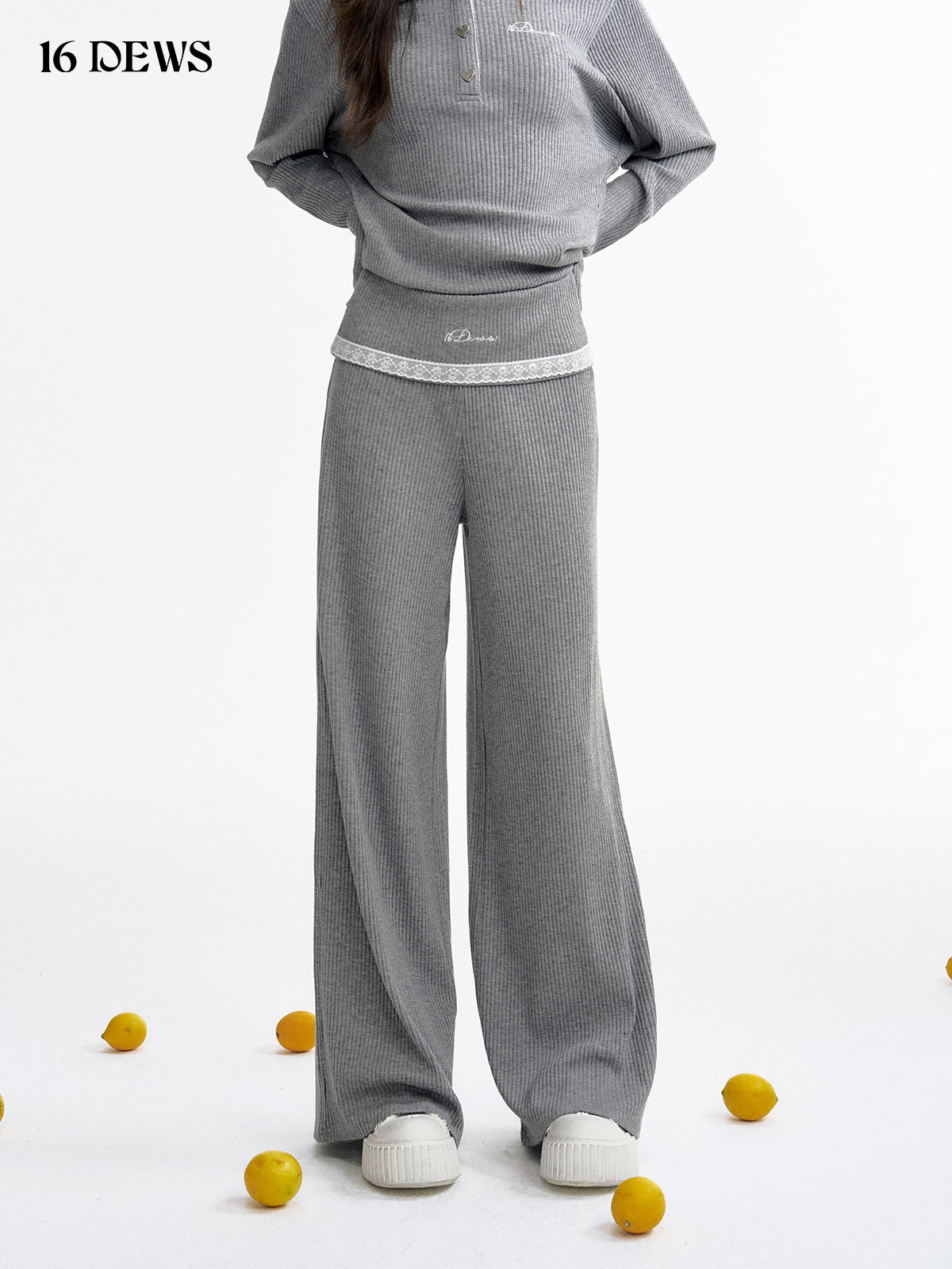 16DEWS 16D25012&16D25013 Loose hooded top + Knitted wide leg pants