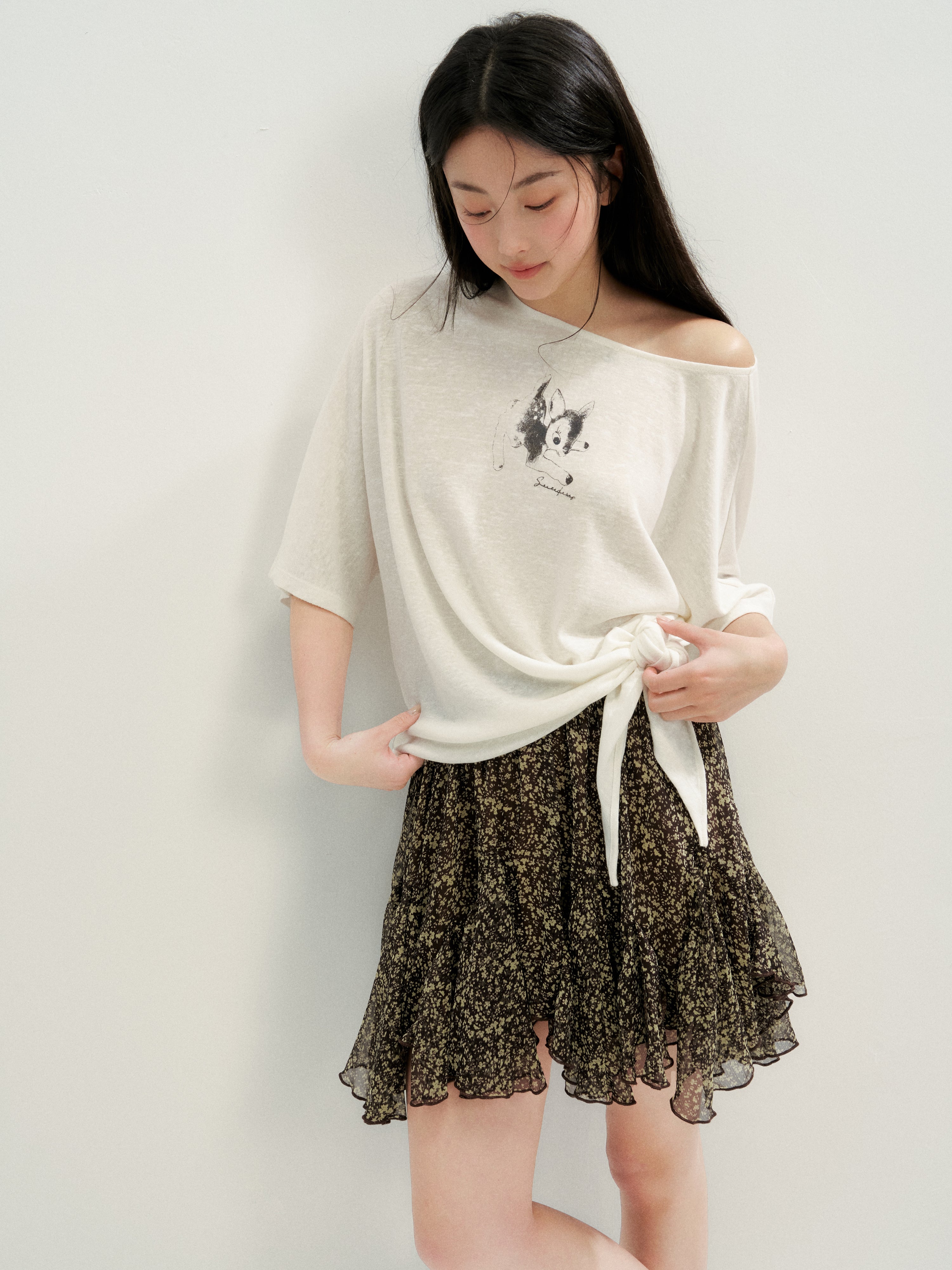 16DEWS 16D25078 Irregular Hem A-Line Ruffled Short Skirt