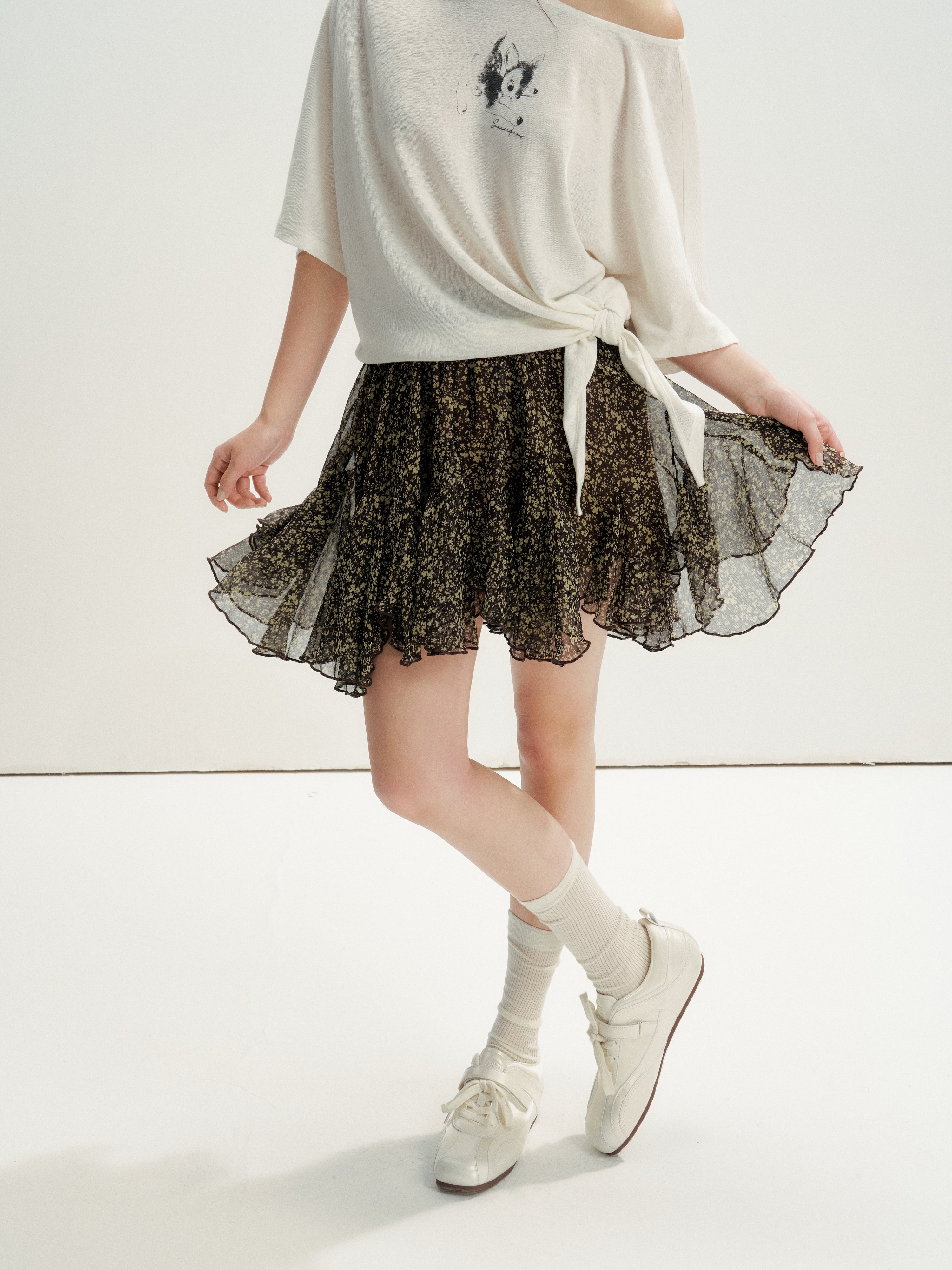 16DEWS 16D25078 Irregular Hem A-Line Ruffled Short Skirt