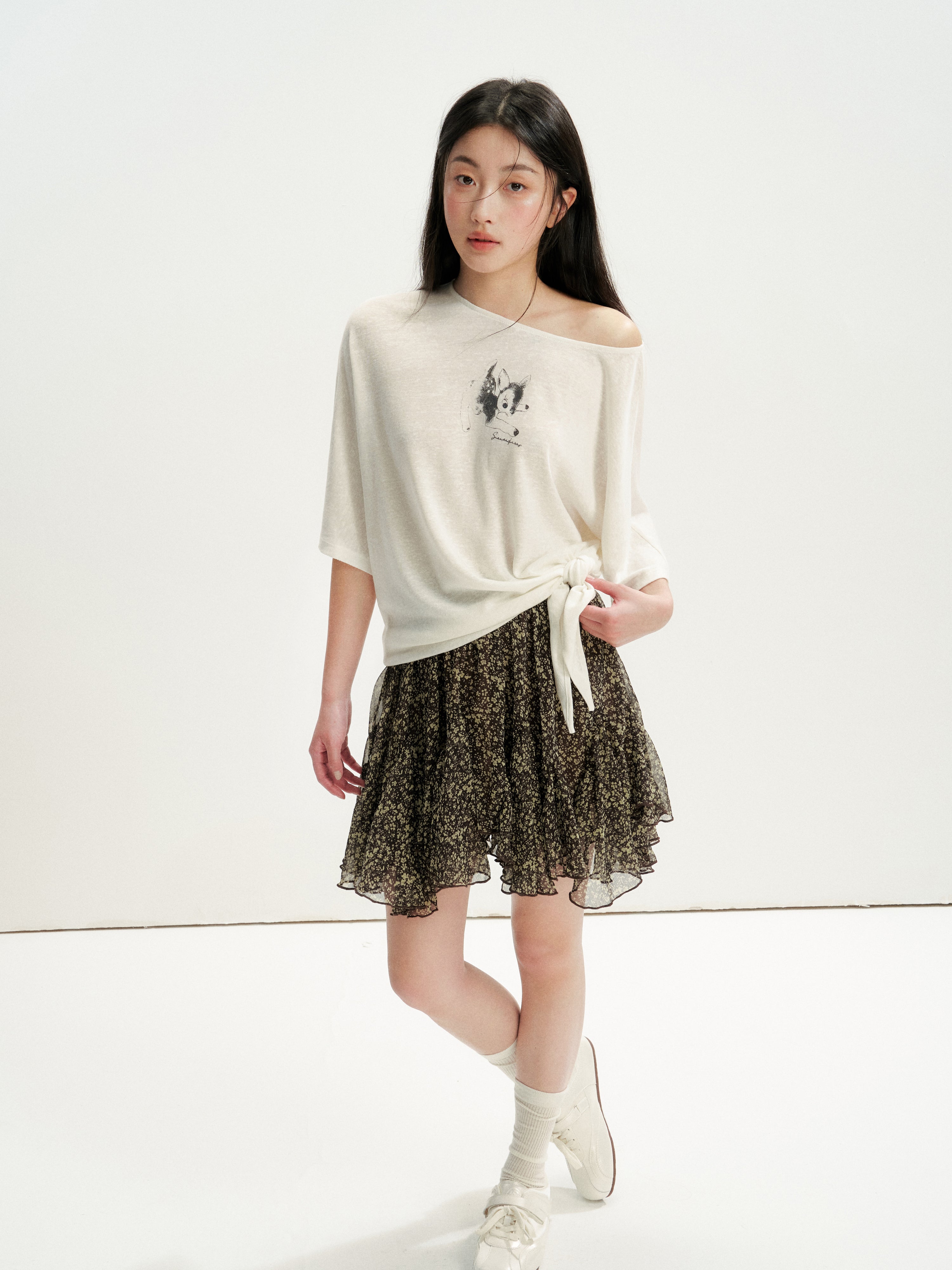 16DEWS 16D25078 Irregular Hem A-Line Ruffled Short Skirt