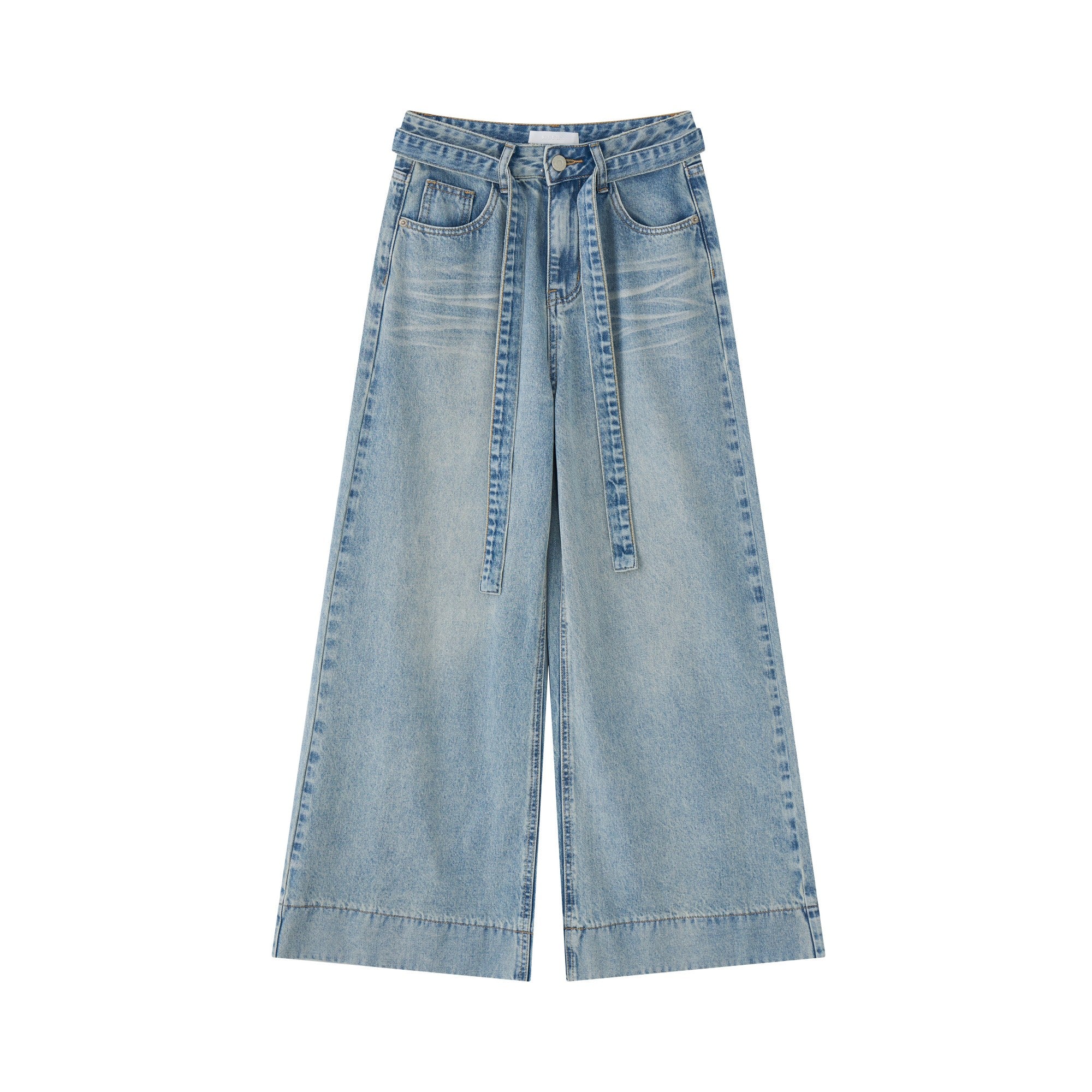 16DEWS 16D25149 High waisted lace up denim wide leg pants