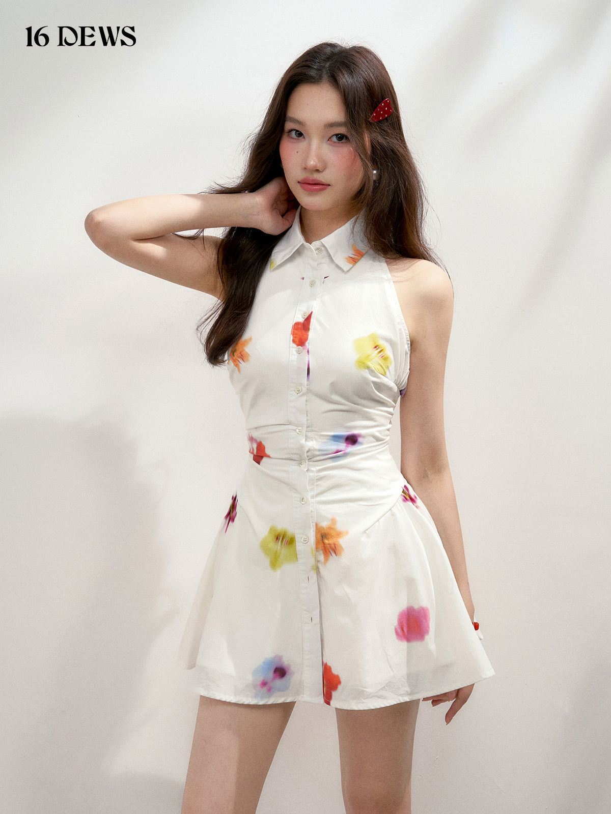 16DEWS 16D25187 Halter neck sleeveless waist cinching dress
