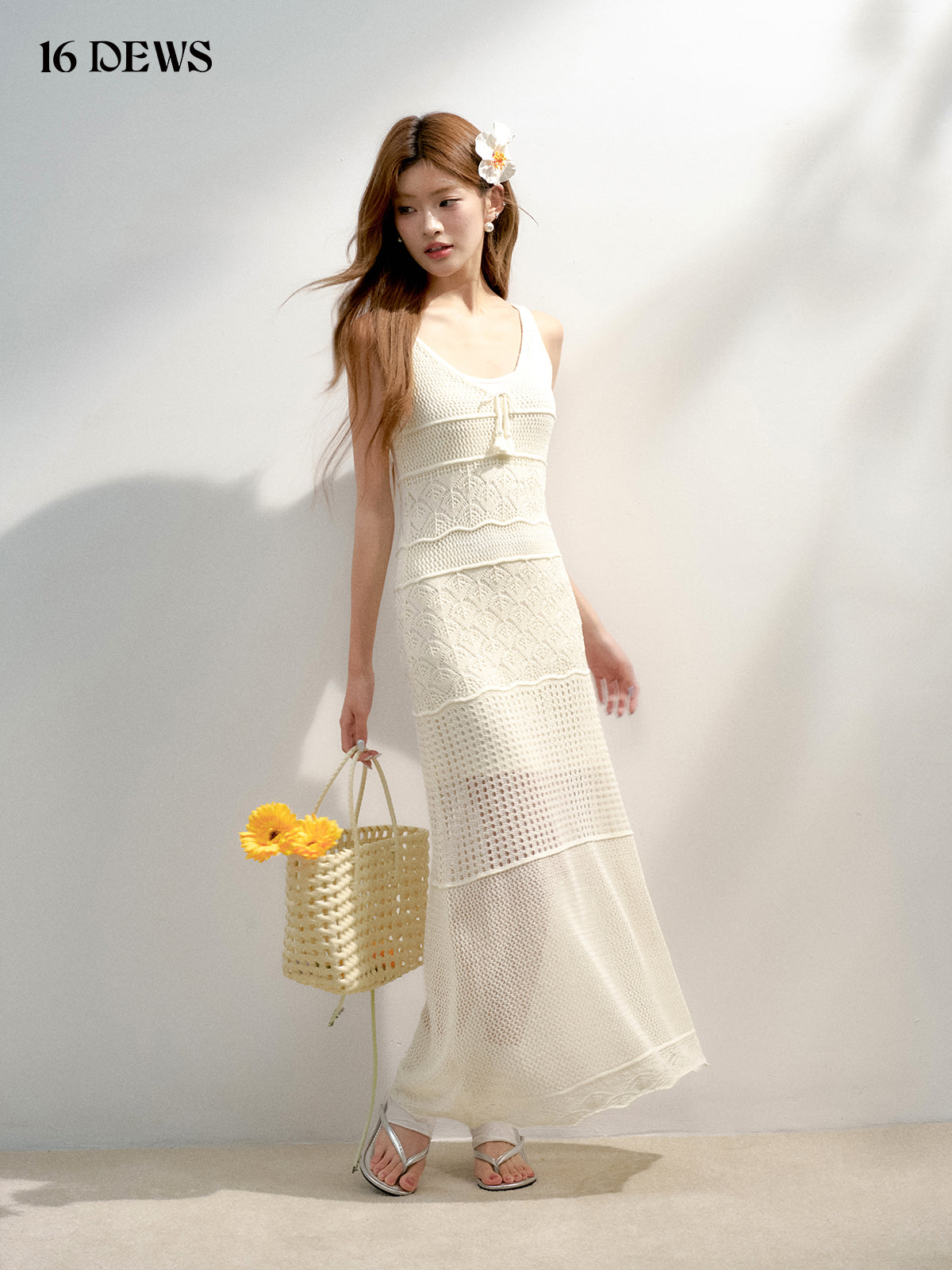 16DEWS 16D25194 Vacation style hollow camisole dress